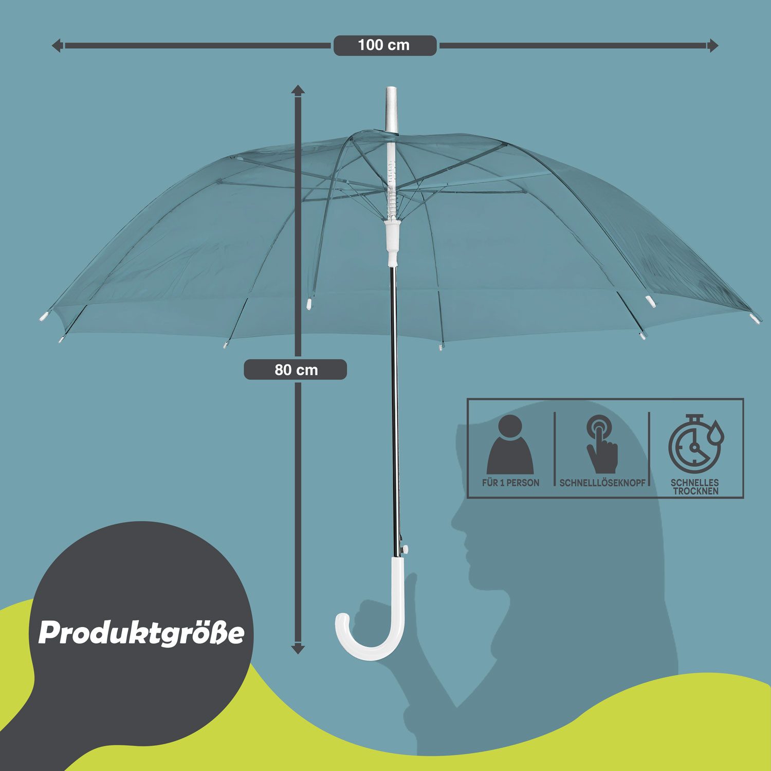 Goods+Gadgets Stockregenschirm GOODS+GADGETS Eleganter transparenter Stockregenschirm mit POE – Bild 5 von 5