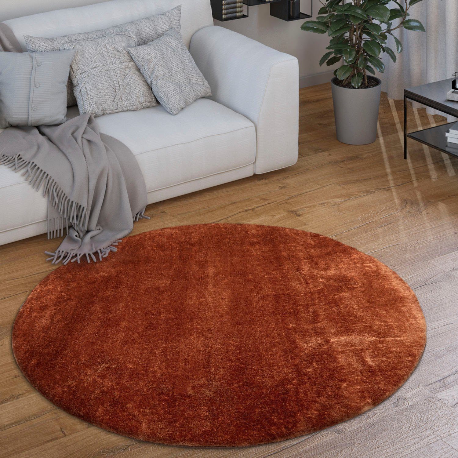 Paco Home Teppich »Cadiz 630«, rund, 14 mm Höhe, Kurzflor, Uni-Farben, beso günstig online kaufen