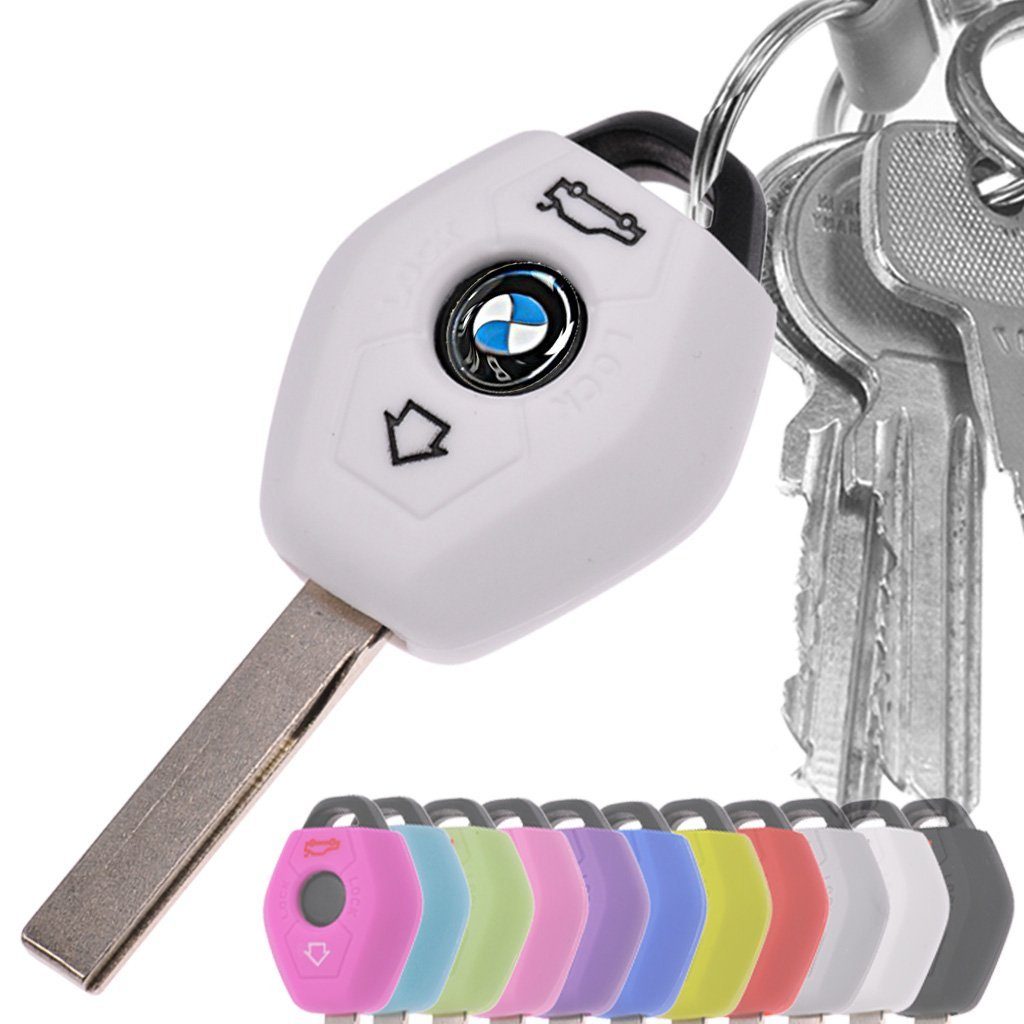 mt-key Schlüsseltasche Autoschlüssel Softcase Silikon Schutzhülle Weiß, für BMW E46 E83 E52 E85 E86 E39 E61 E60 E53 3 Knopf Funk Fernbedienung