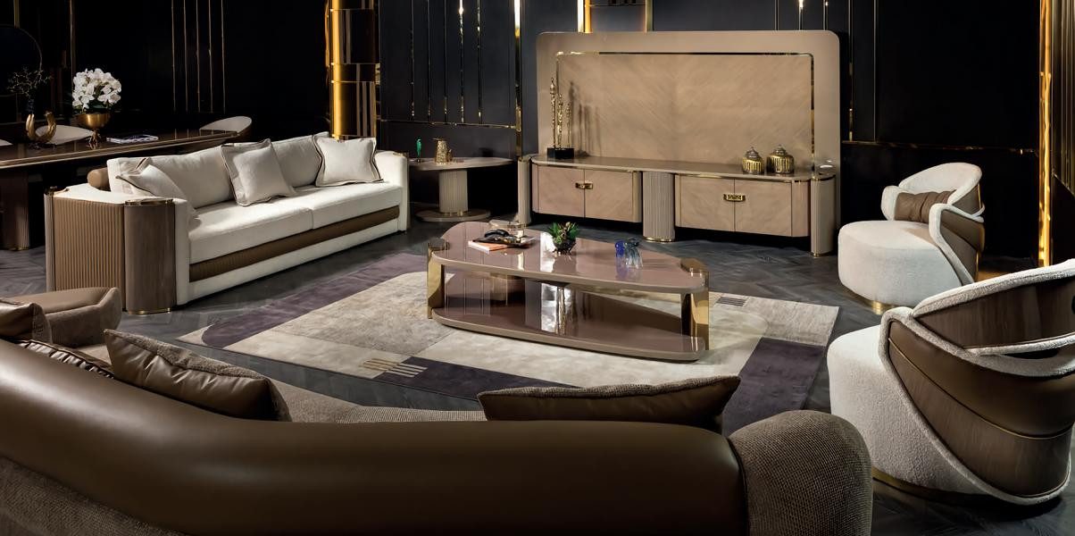 JVmoebel Polstergarnitur Luxuriöses Sofa Set in Beige mit Holzgestell und Kissen, (Set, 7-tlg), Made in Europa