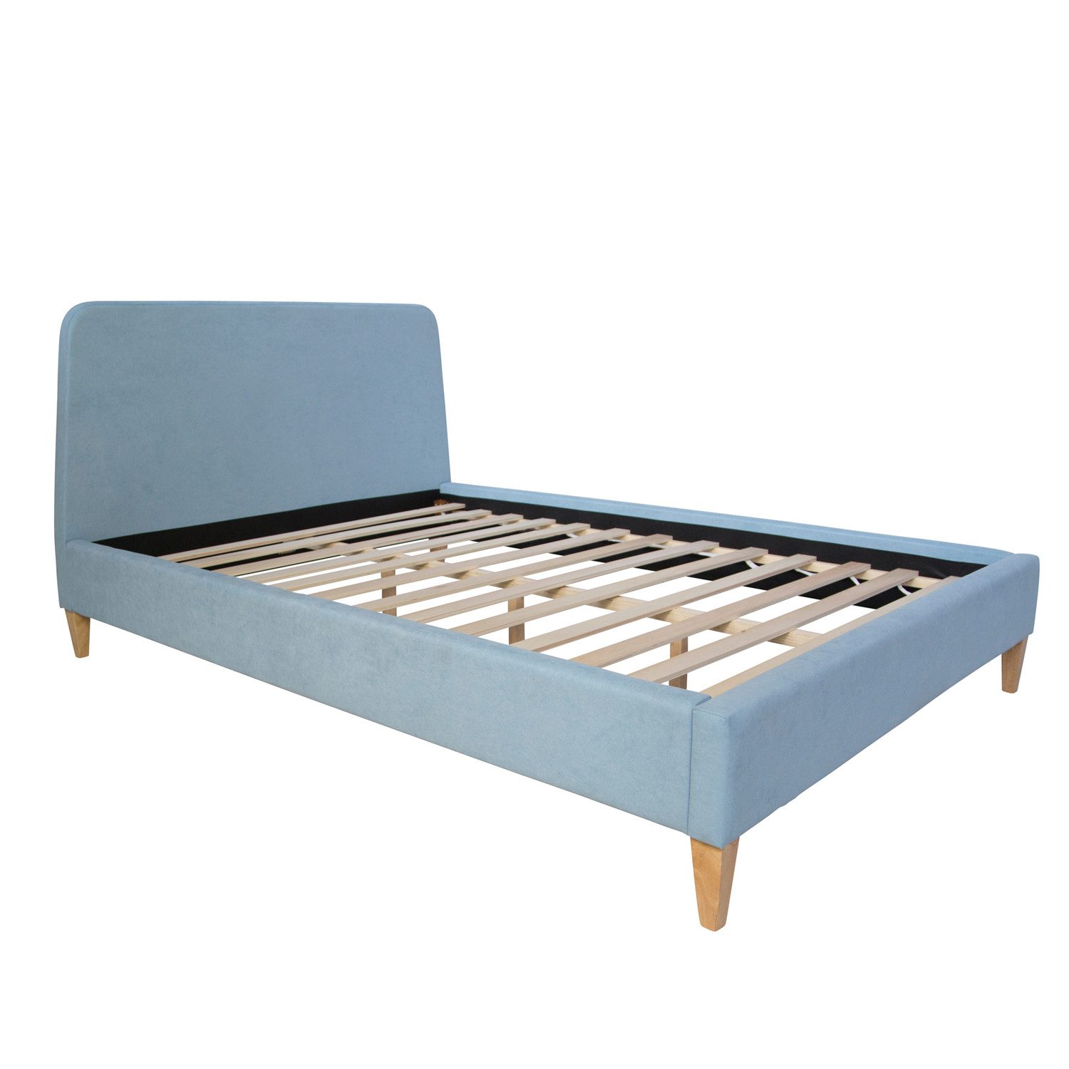Homestyle4u Polsterbett 140 x 200 mit Lattenrost Doppelbett Blau Holzfüße Polsterkopfteil (mit Lattenrost)