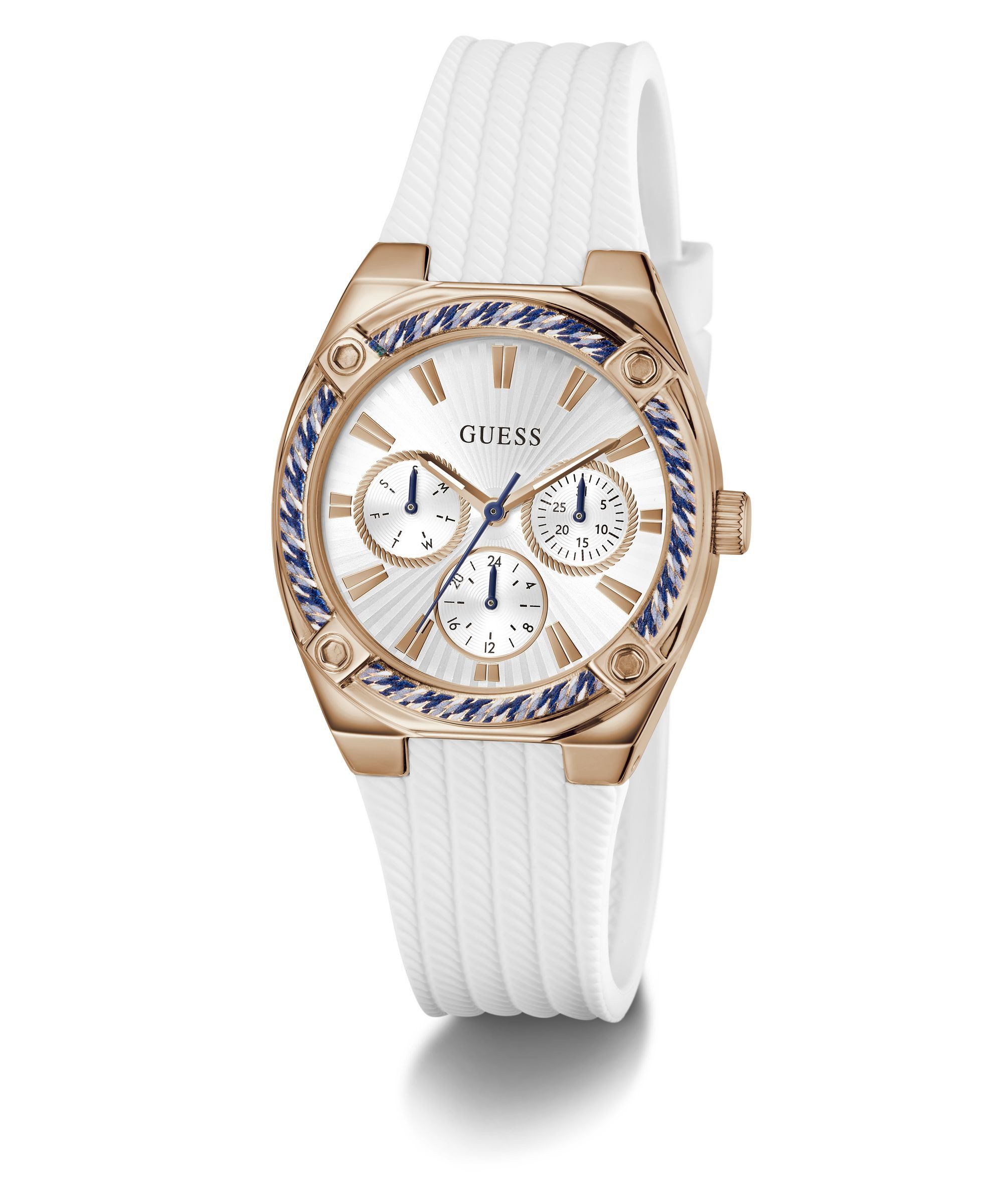 Guess Multifunktionsuhr SAYLOR GW1036L4, Quarzuhr, Armbanduhr, Damenuhr, Silikonarmband, analog, Wochentag, Tag