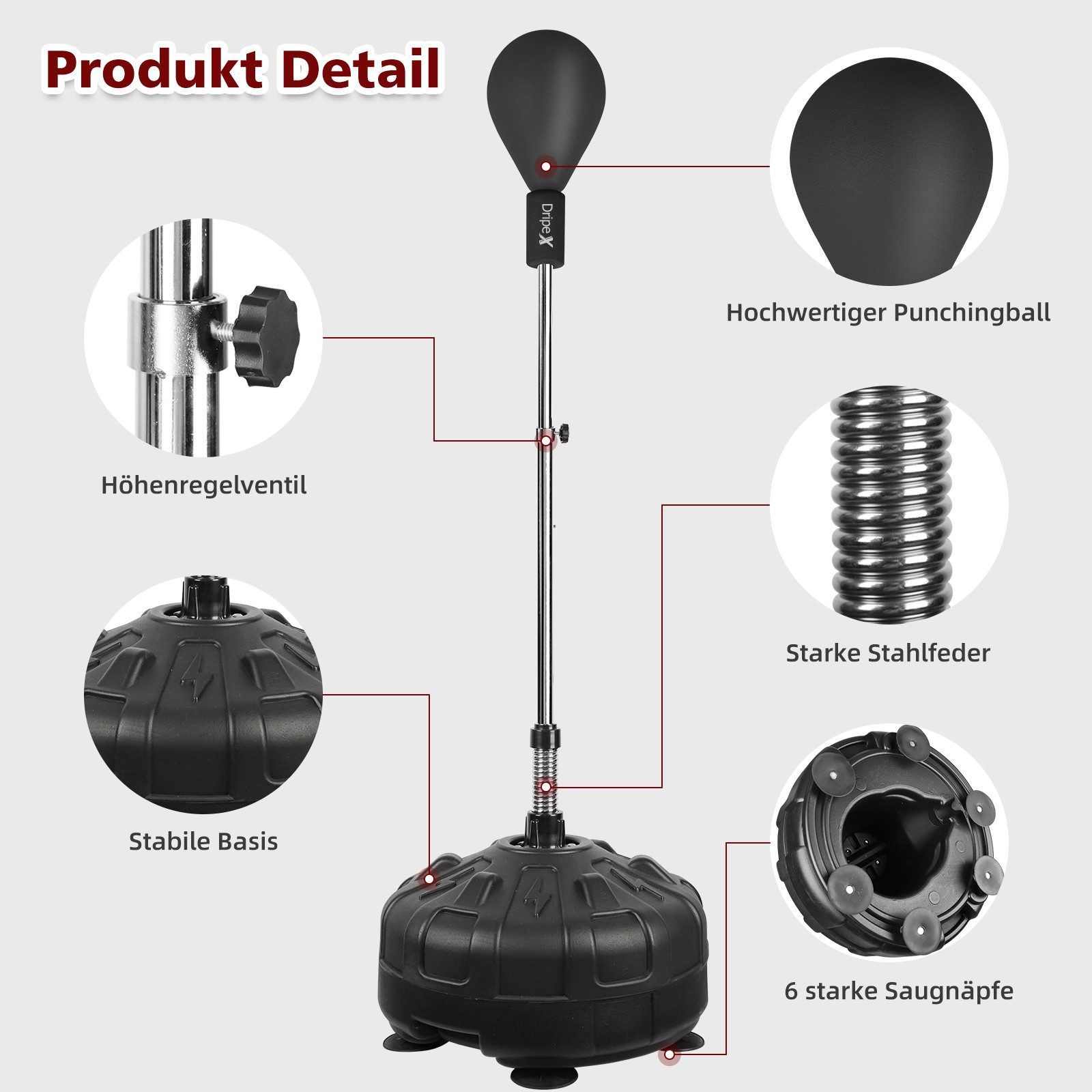 Dripex Punchingball Speedball Höhenverstellbarer Boxsack Trainingsball