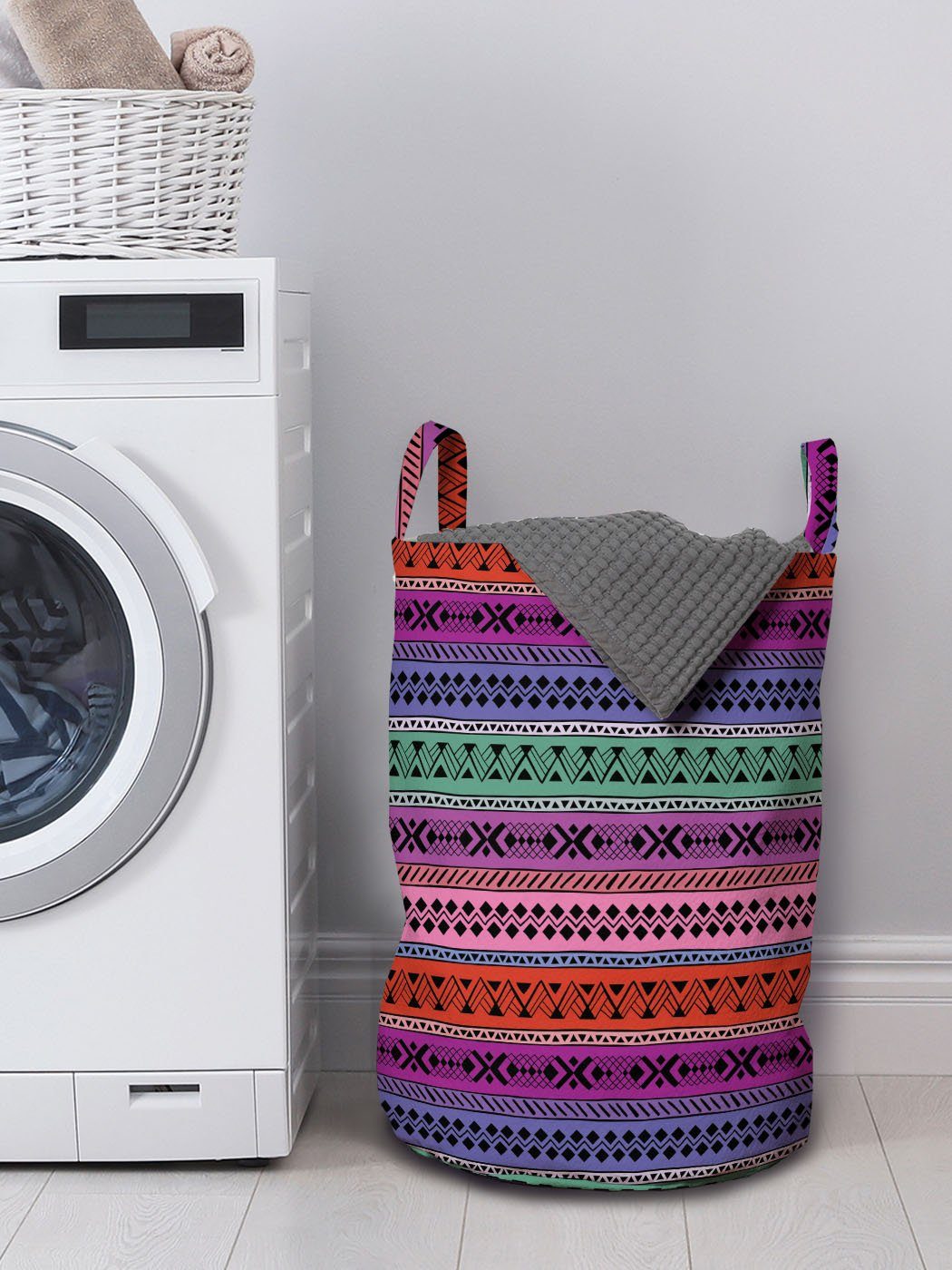Abakuhaus Wäschesäckchen Wäschekorb mit Griffen geometrische asiatisch Kordelzugverschluss Waschsalons, Bunte für