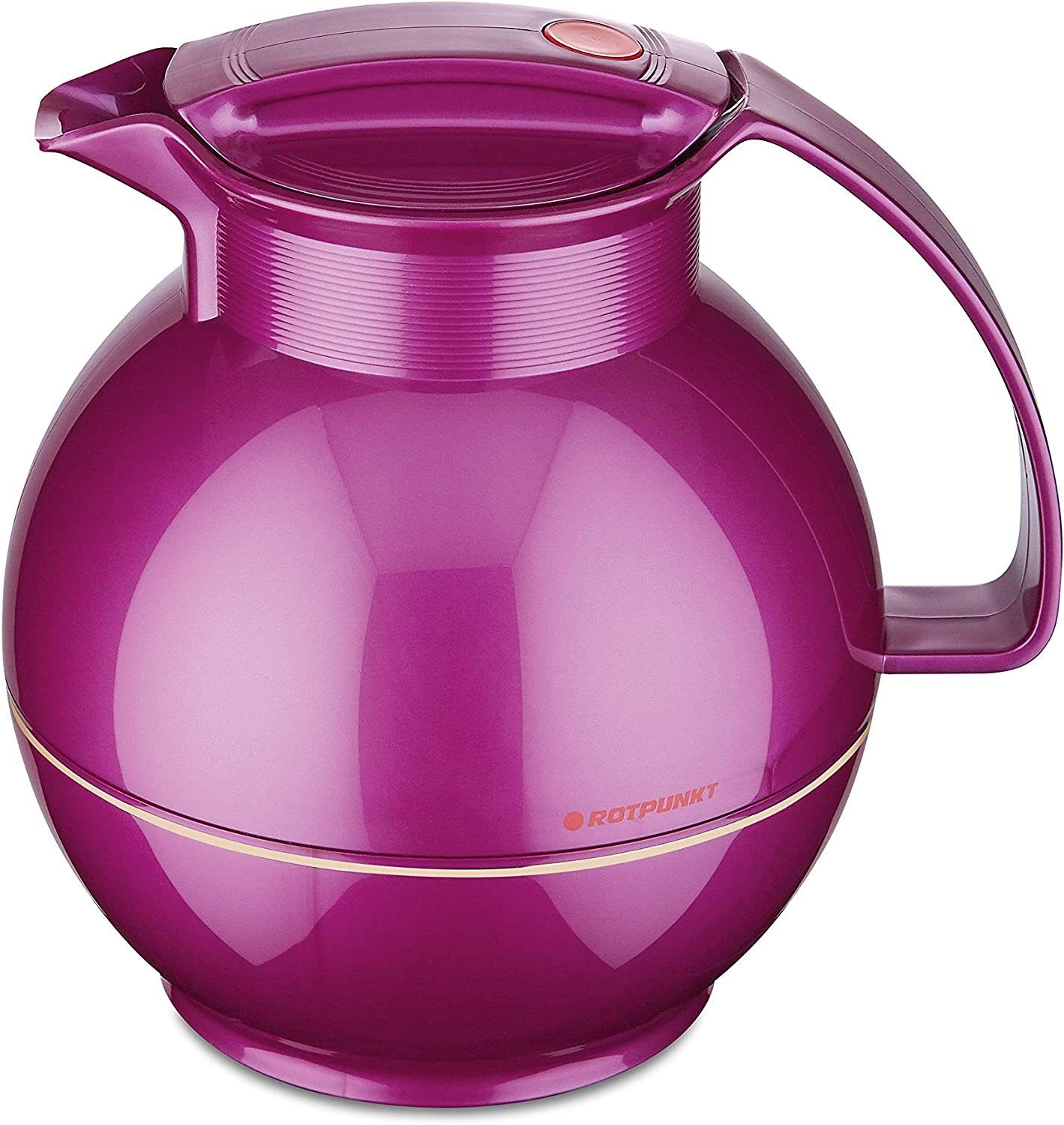 ROTPUNKT Isolierkanne 1,0 Liter I Glaseinsatz I hochwertig I Kugelkanne I große Öffnung, 1 l, (360) Kaffeekanne I Teekanne, shiny grape), Glaskolben aus doppelwandigem Rosalin-Glas