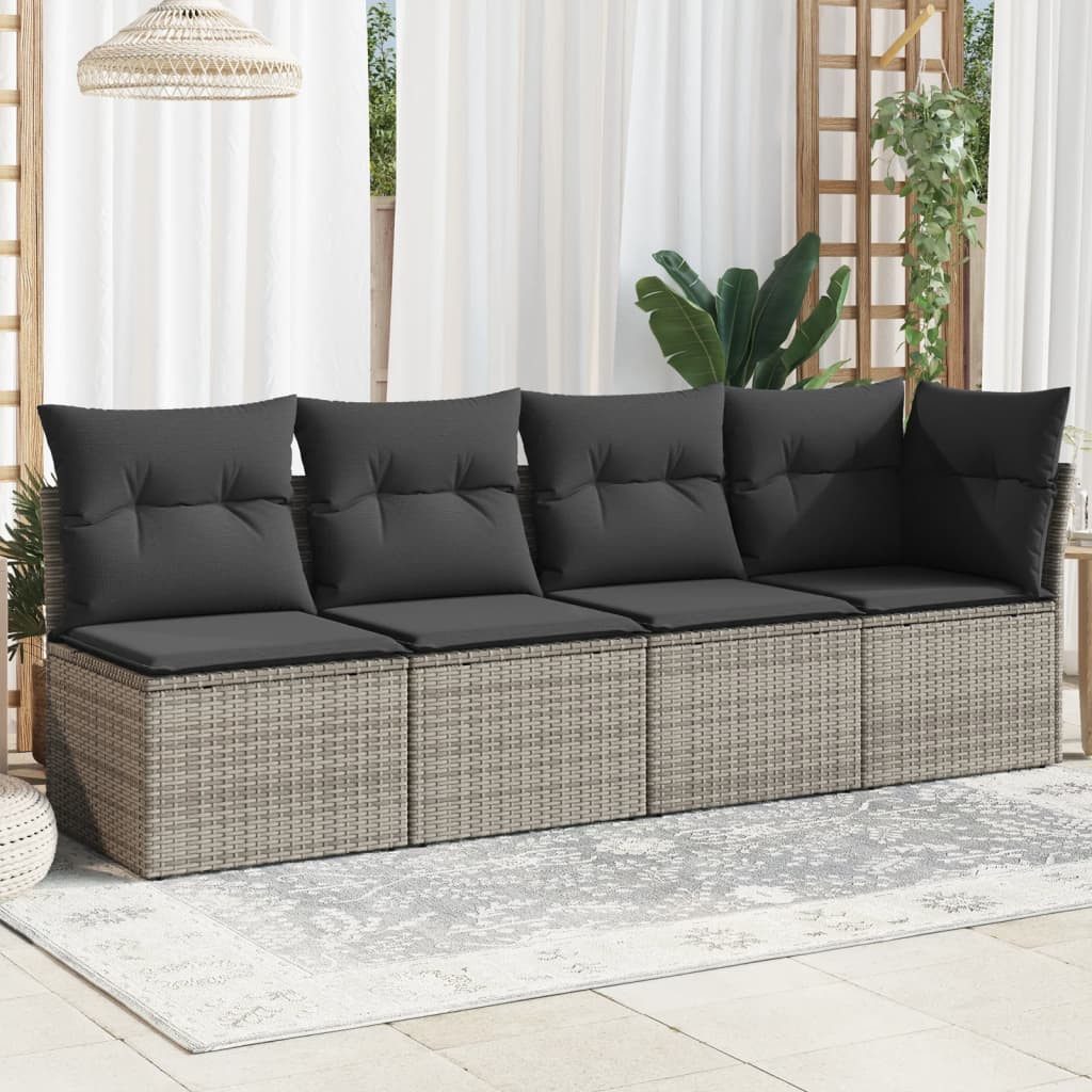 vidaXL Loungesofa Gartensofa mit Kissen 4-Sitzer Grau Poly Rattan, 1 Teile günstig online kaufen