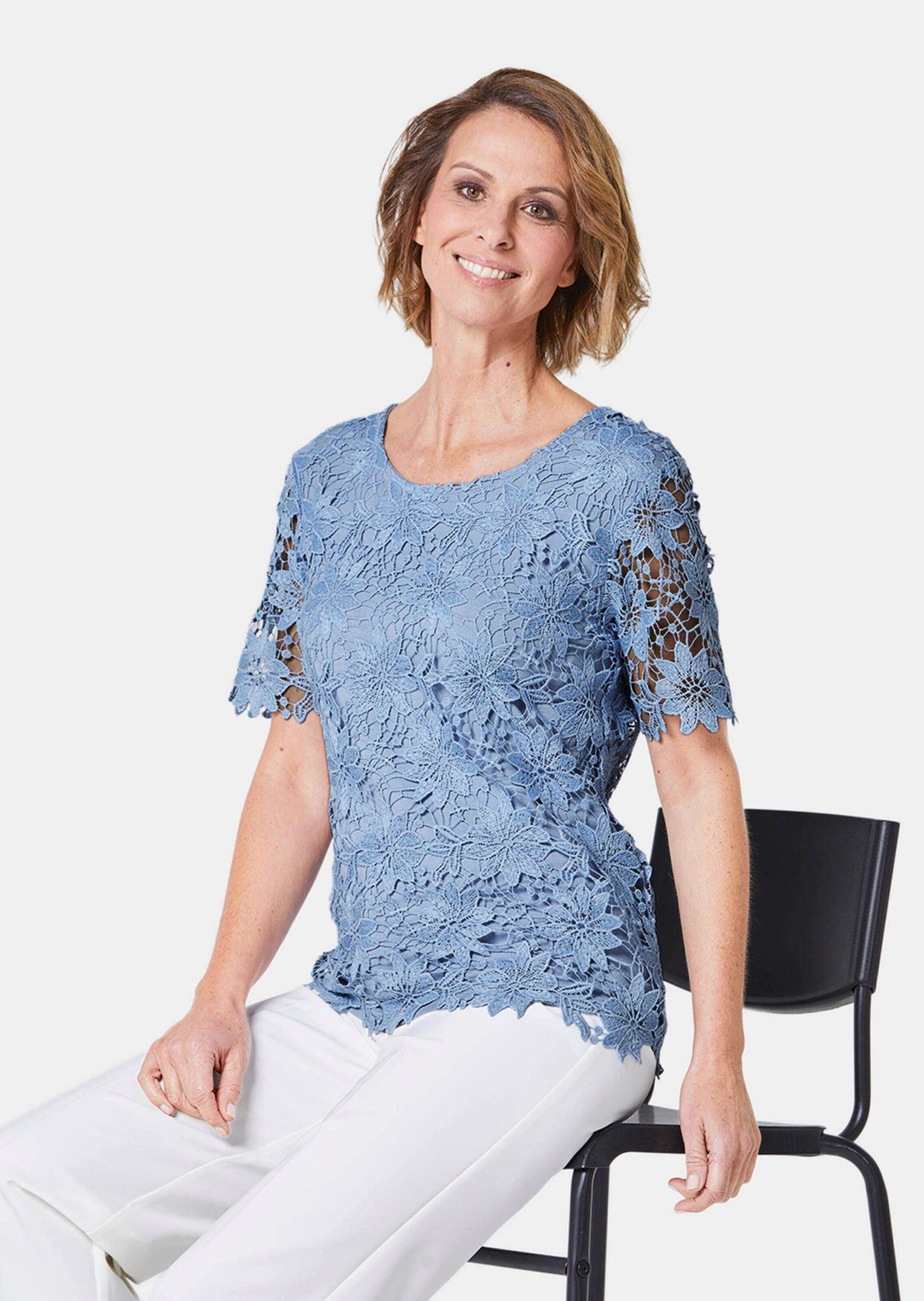 GOLDNER Kurzarmbluse Kurzgröße: Festliche Bluse aus edler Spitze