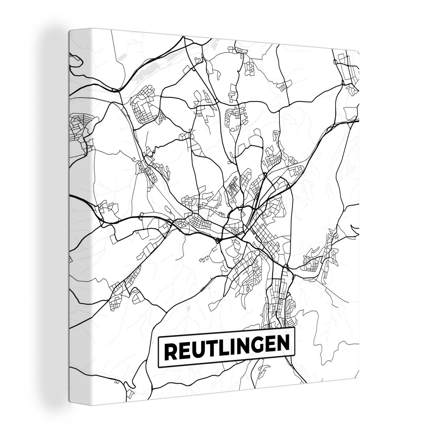 OneMillionCanvasses® Leinwandbild Karte - Stadtplan - Reuslingen, (1 St), Leinwand Bilder für Wohnzimmer Schlafzimmer