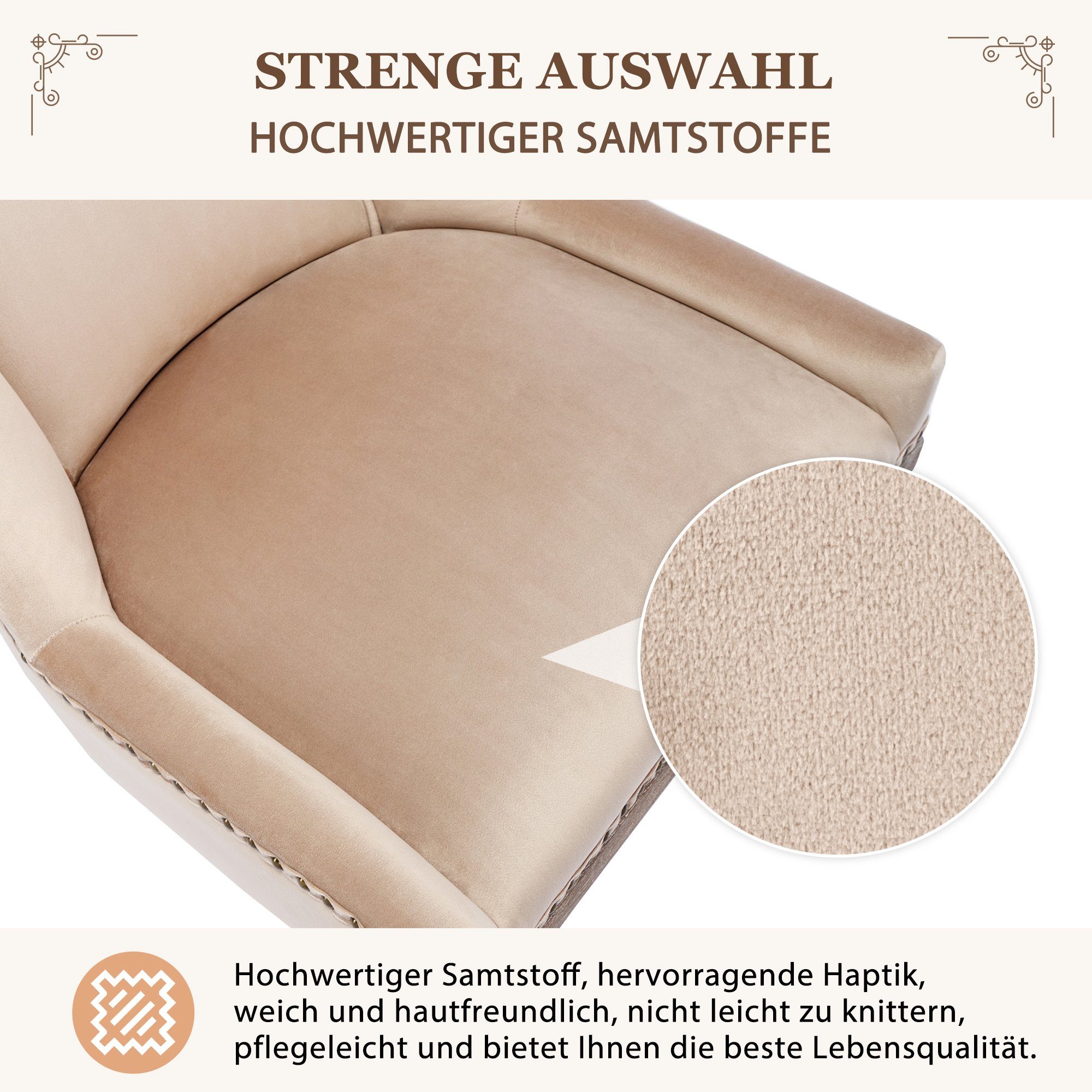 Set, Massivholz Samt, Polsterstuhl Esszimmerstuhl (2er Beinen Beige 2 Flieks aus Küchenstühle Wohnzimmerstuhl, St),