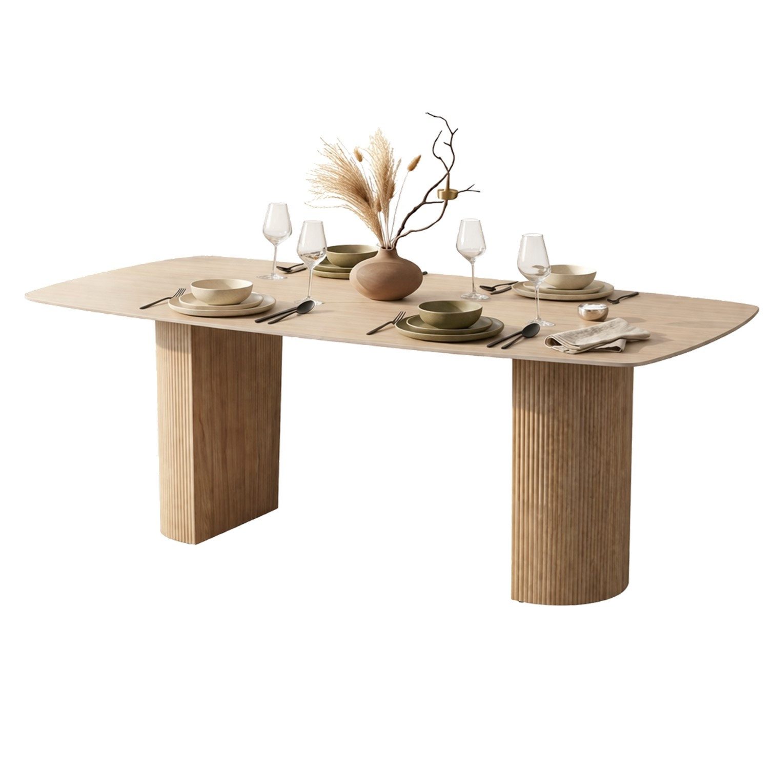 HOOZ Wohnzimmertisch Esstisch Set 180x90cm Traventin-Optik - Küchentisch modern, Keramik (Einzelprodukt, 1× Esstisch), Keramik-Tischplatte, Travertin-Optik (marmoriert), pflegeleicht