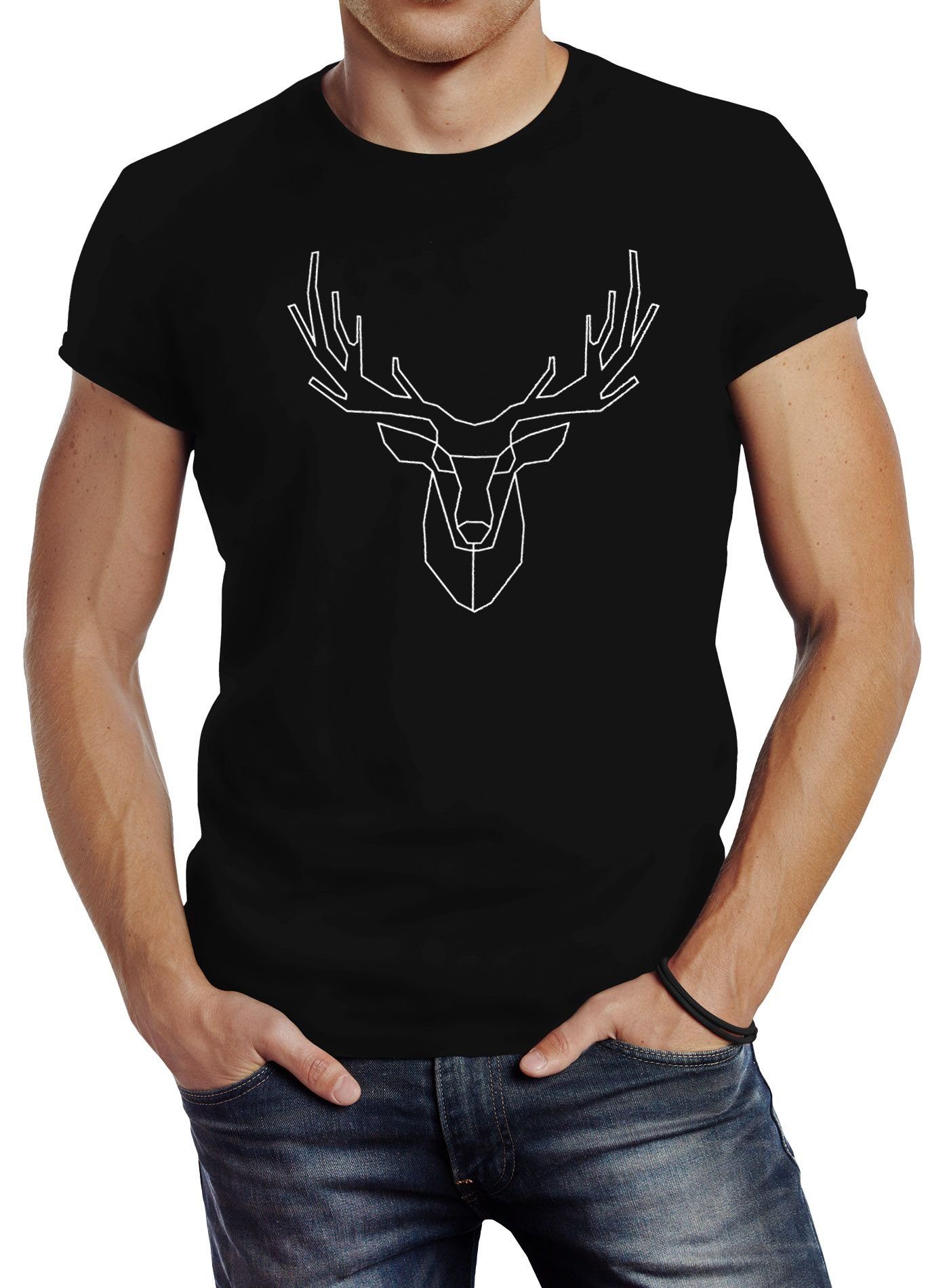 Neverless Print-Shirt Herren T-Shirt Hirsch Polygon günstig online kaufen