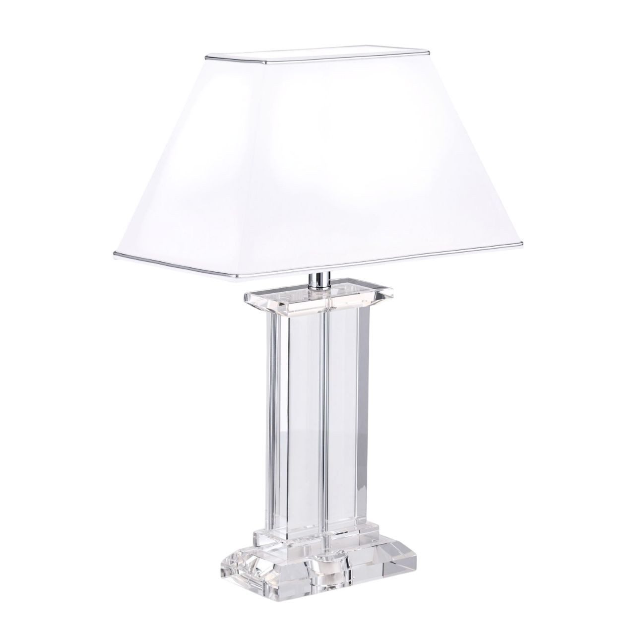 Licht-Erlebnisse Nachttischlampe THEODOR, ohne Leuchtmittel, Stoff Metall 55 cm hoch Klar Weiß Chrom E27 eckig Klassisch Kristall