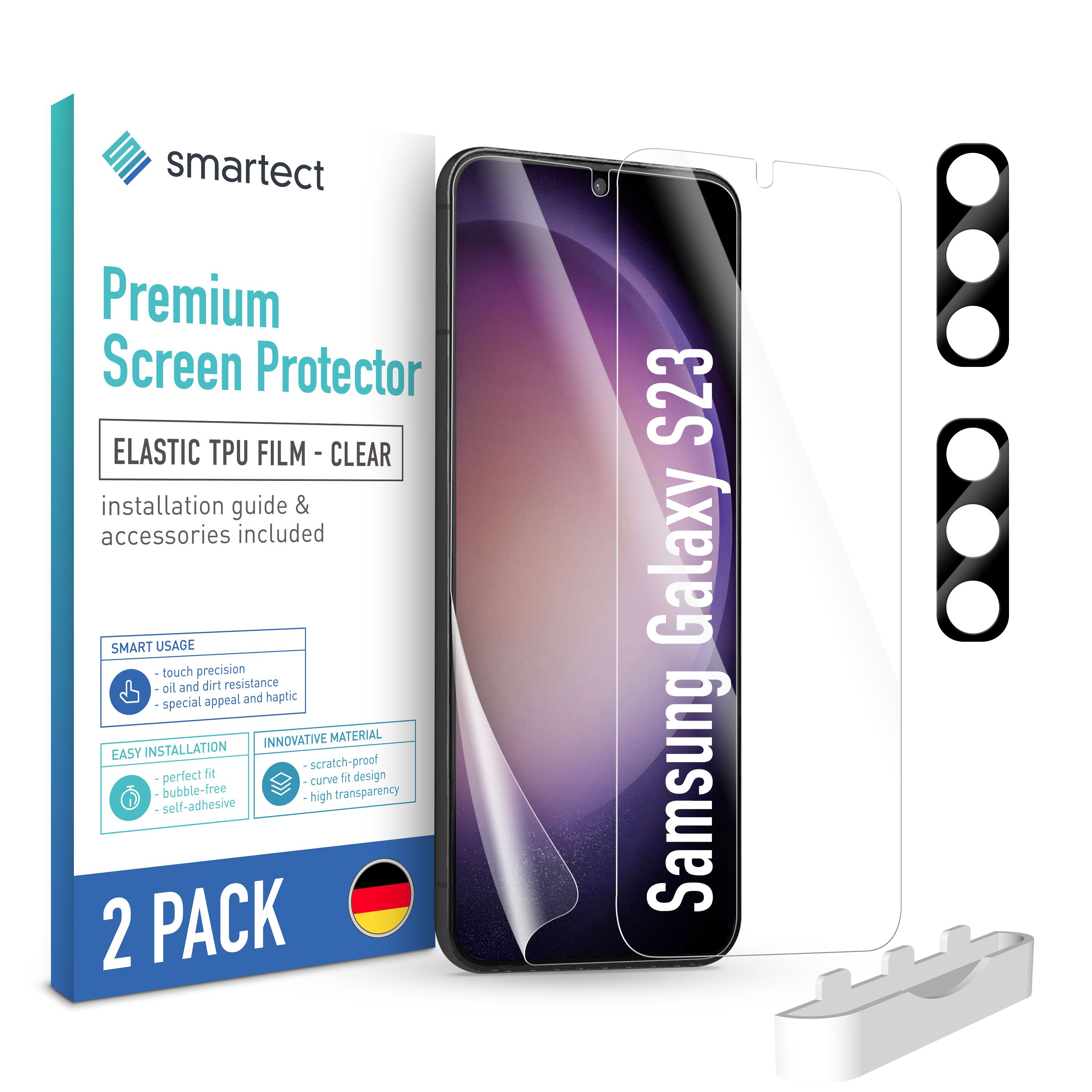 smartect Displayschutzfolie TPU Schutzfolie Klar für Samsung Galaxy S23, Set, 2 Stück, (Display + Kamera) Panzerfolie Displayfolie