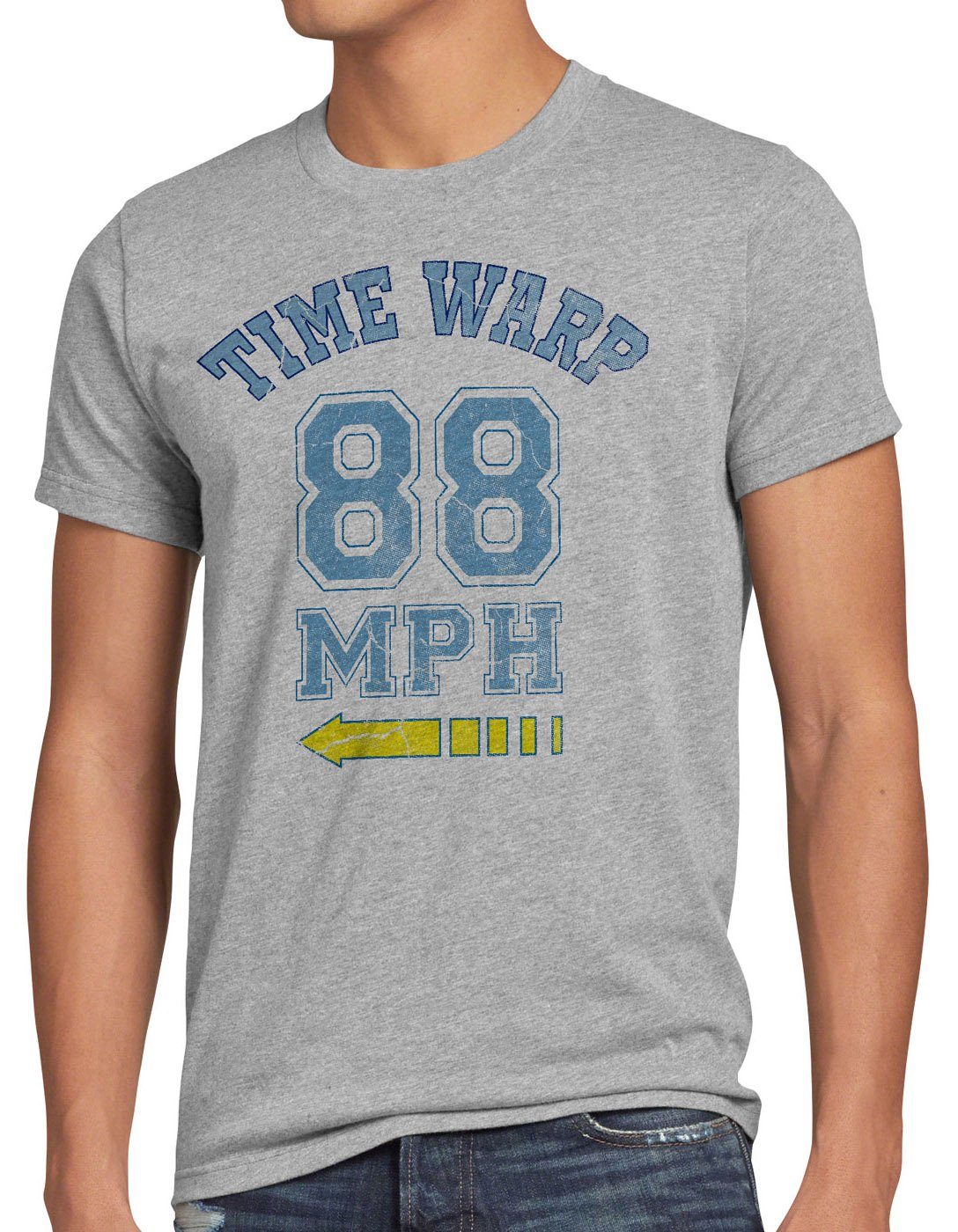 style3 Print-Shirt Herren T-Shirt Time Warp 88mph Flux Future Fly Zukunft Zurück Zeitreise delorean grau meliert
