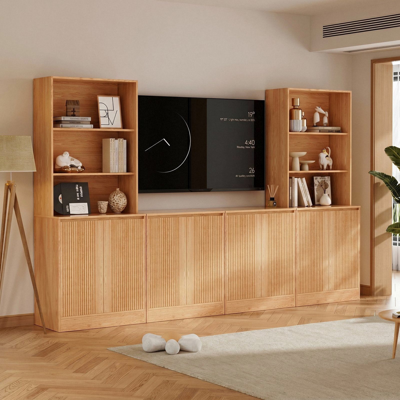 VOWNER TV-Schrank mit Arbeitsplatte & Schublade, 280cm, Holzfarbe (4 PCS) (4-St) Die 4 Module lassen sich einzeln oder zusammen verwenden