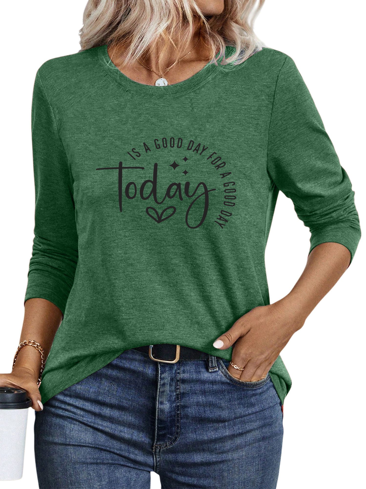PYLIKE Rundhalsshirt Shirts Damen Elegant Slogan Ausgefallene bequemes Langarmshirt Geeignet für den täglichen Gebrauch im Büro und zu Hause