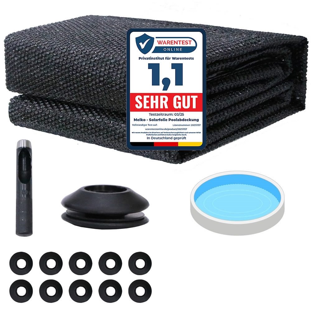 Melko Pool-Abdeckplane Solarfolie Solarplane Ösen Poolheizung Wärmeplane Poolabdeckung (Stück, 3-St., Set bestehend aus Solarfolie mit 10 Ösen und Locheisen), aus PVC