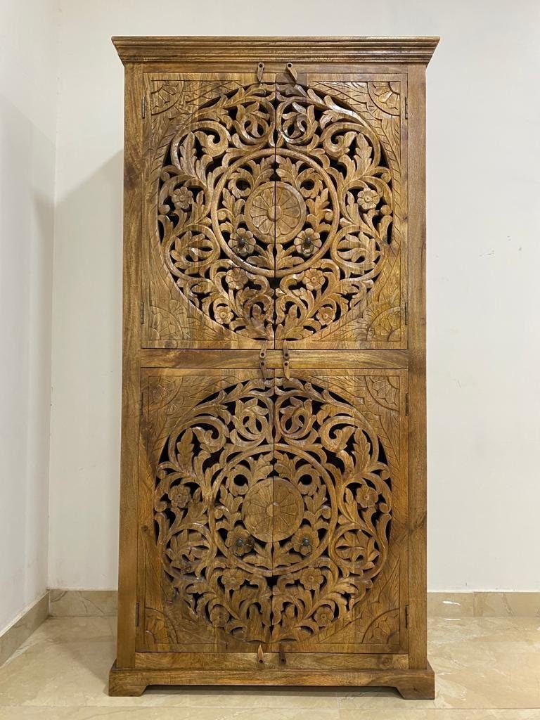 Mehrzweckschrank 200 Galerie Schrank Handarbeit Latika Oriental cm Indien Natur