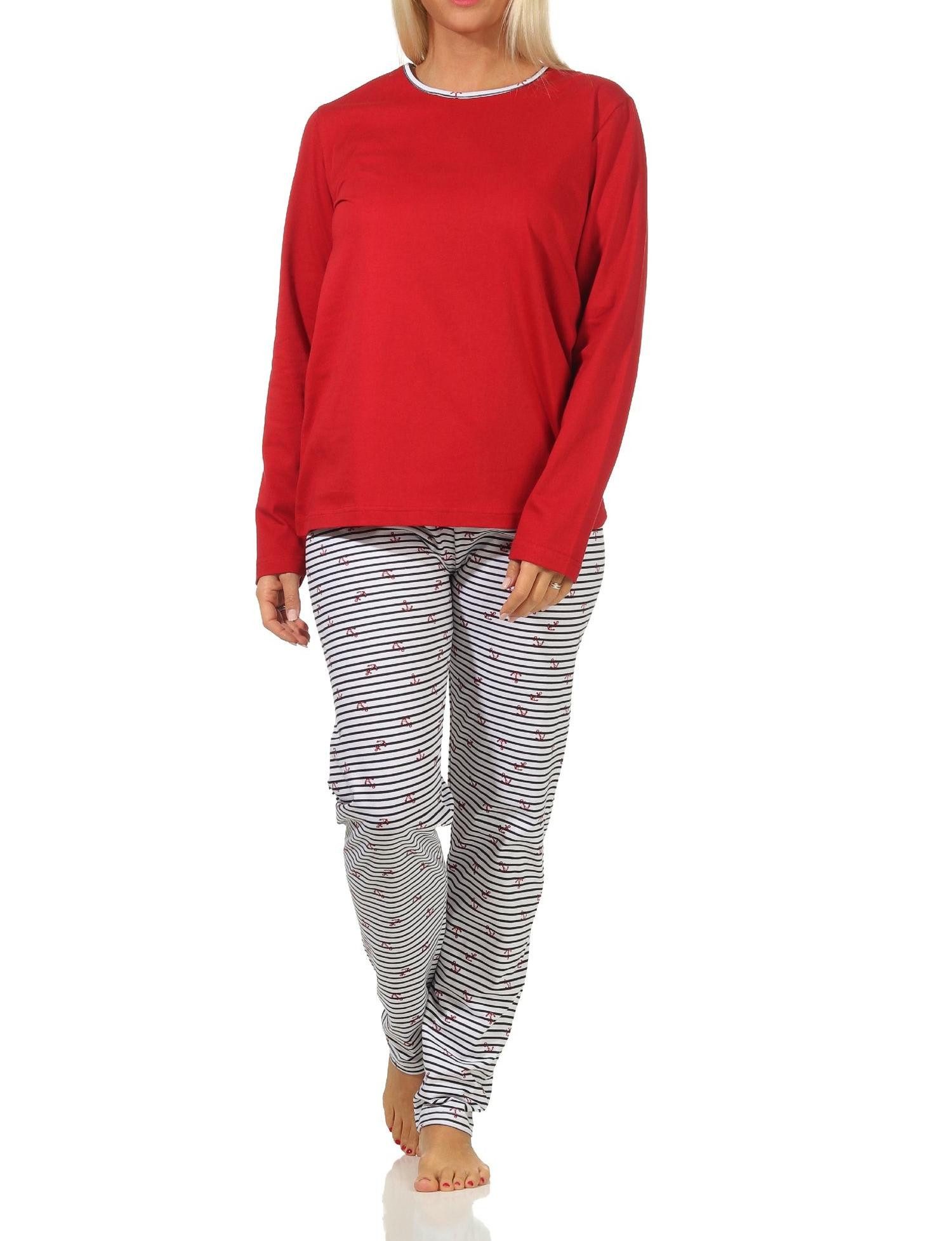 RELAX by Normann Pyjama Damen langarm Schlafanzug in maritimer Streifen Optik - 122 10 717
