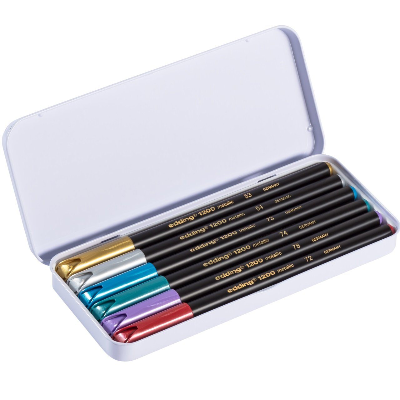 Filzstift 6 Fasermaler METALLIC in Metallbox - farbsortiert