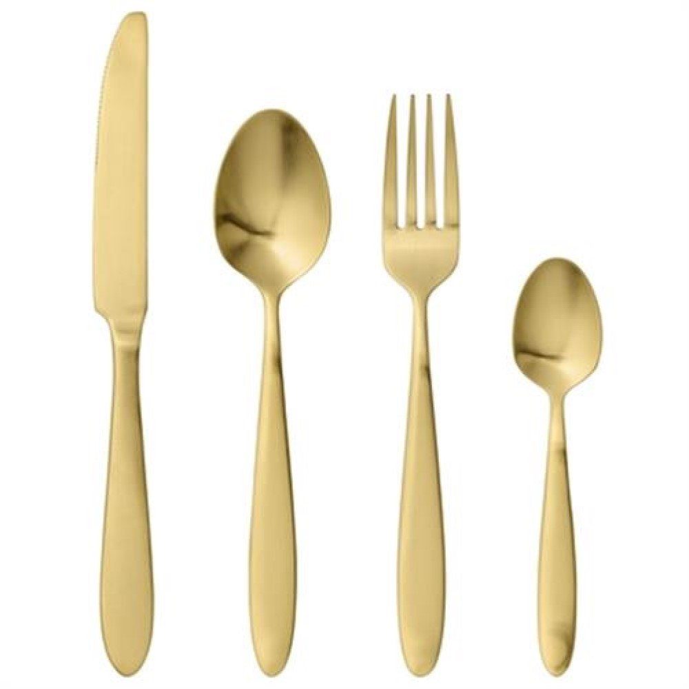 Bloomingville Besteck-Set 21150000, 4-teilig Gold beschichtet Messer Gabel Löffel Dänisches Design