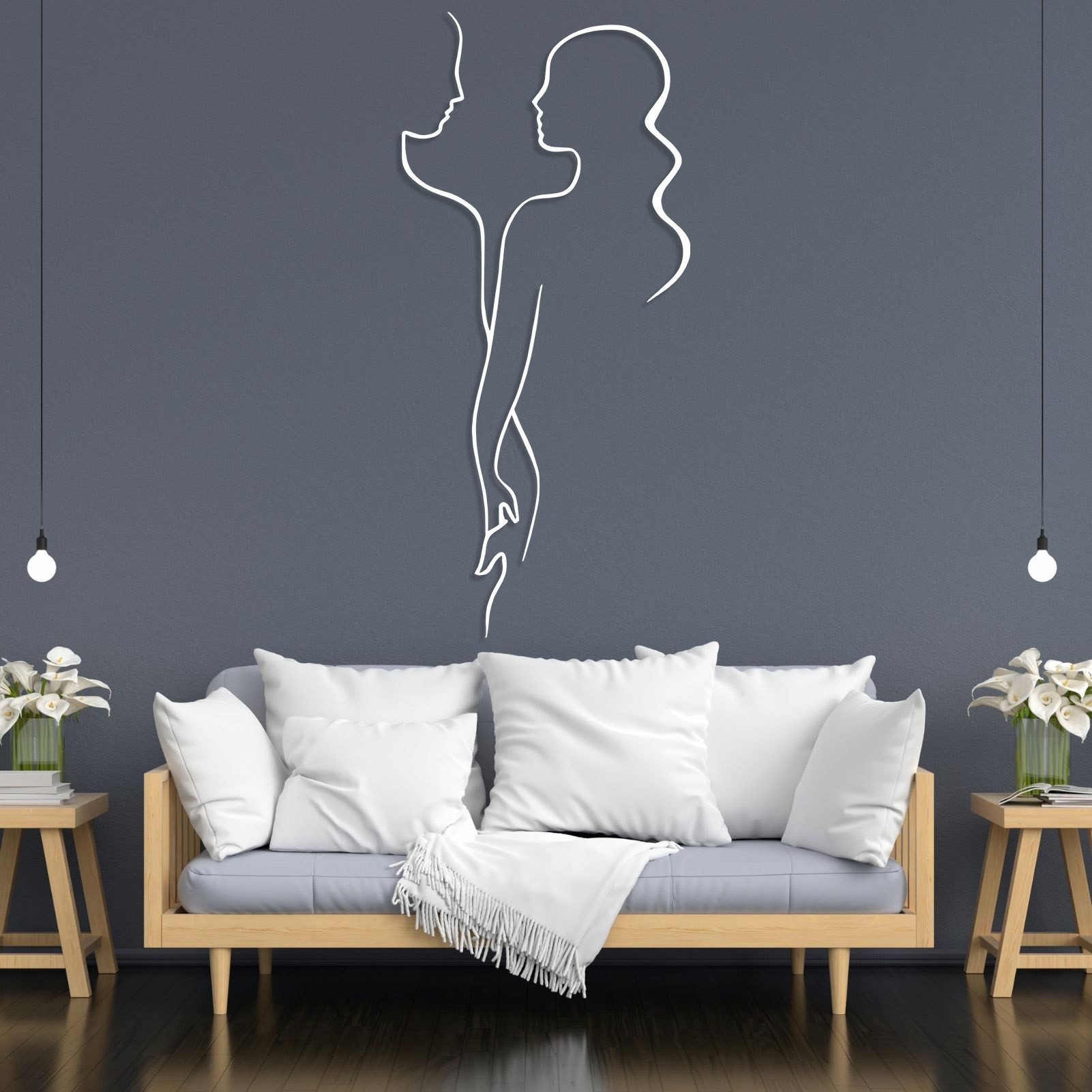 Jumpeak Wanddekoobjekt Paar Hält Hände Wanddekoration, Liebe Silhouette,Abstrakte,Strichkunst, Metall,4 Farben, 4 Größen, Eleganz, Romantik, Schlafzimmerdekoration