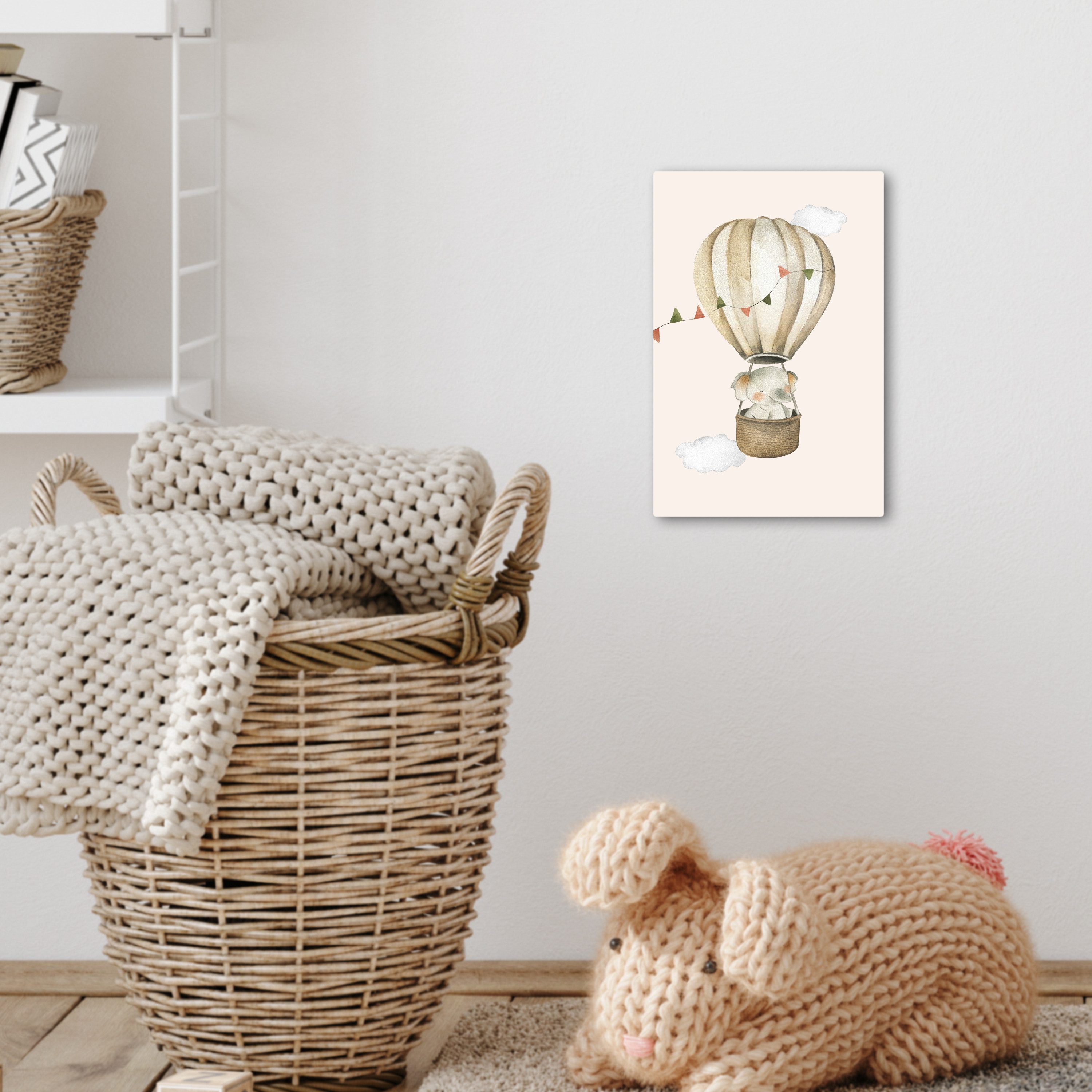 OneMillionCanvasses® Leinwandbild Heißluftballon - Elefant - Aquarell - Beige - Tiere, Fotodruck (1 St), Kinderzimmer Deko, Mädchen und Jungen Bilder 20x30 cm – Bild 5 von 5