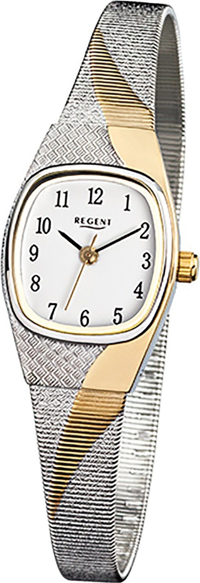 Regent Quarzuhr Regent Edelstahl Damen Uhr F-625 Quarzuhr, Damenuhr Edelstahlarmband, tonneau, eckiges Gehäuse, (ca. 19mm)