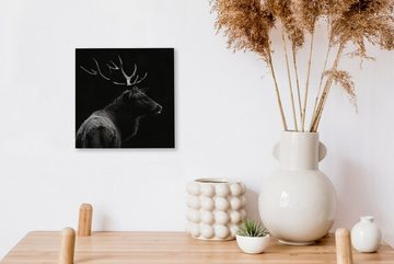 OneMillionCanvasses® Leinwandbild Hirsch - Schwarz - Weiß - Geweih, (1 St), Leinwand Bilder für Wohnzimmer Schlafzimmer