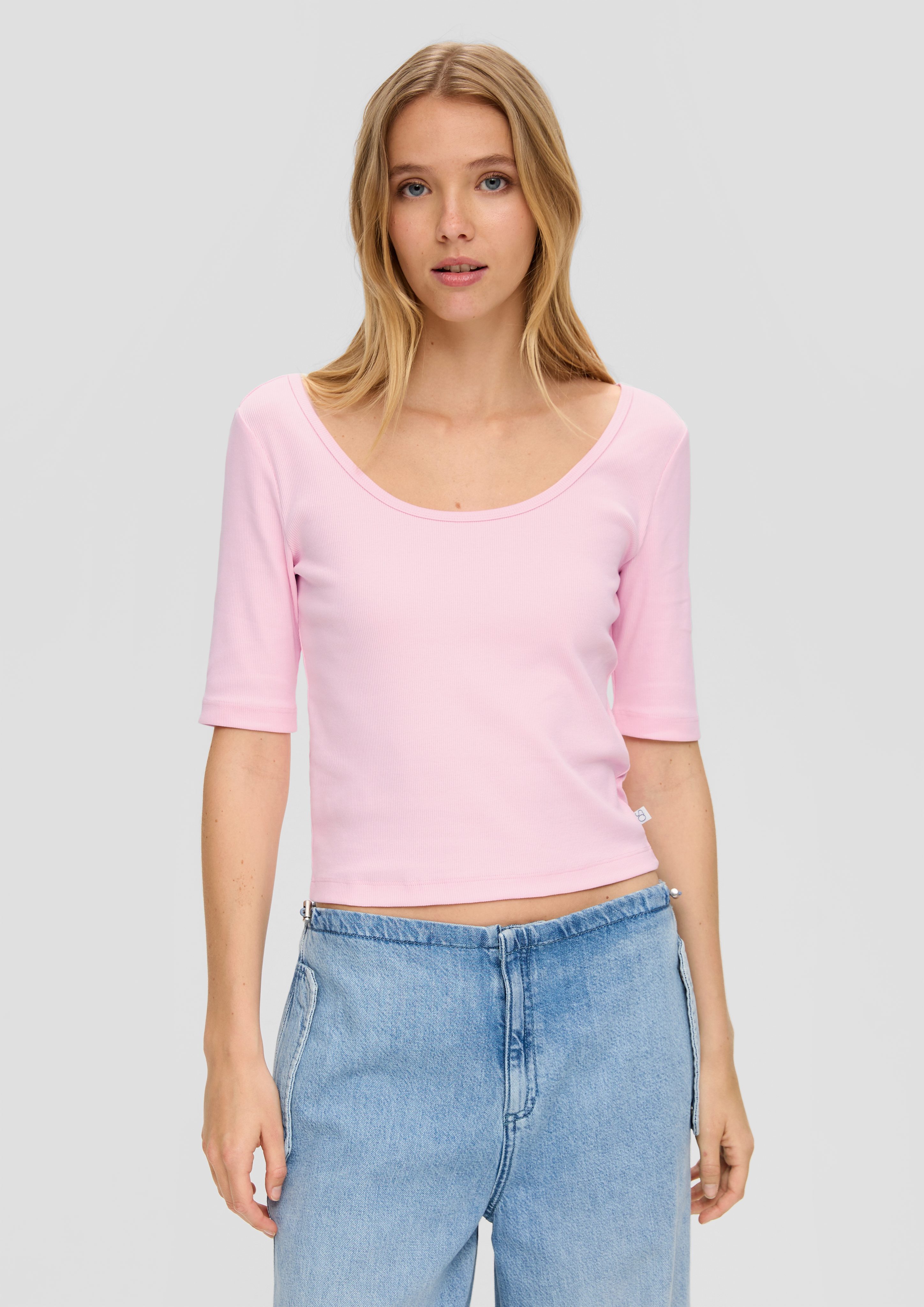 QS Kurzarmshirt Rippshirt mit tiefem Rundhalsausschnitt günstig online kaufen