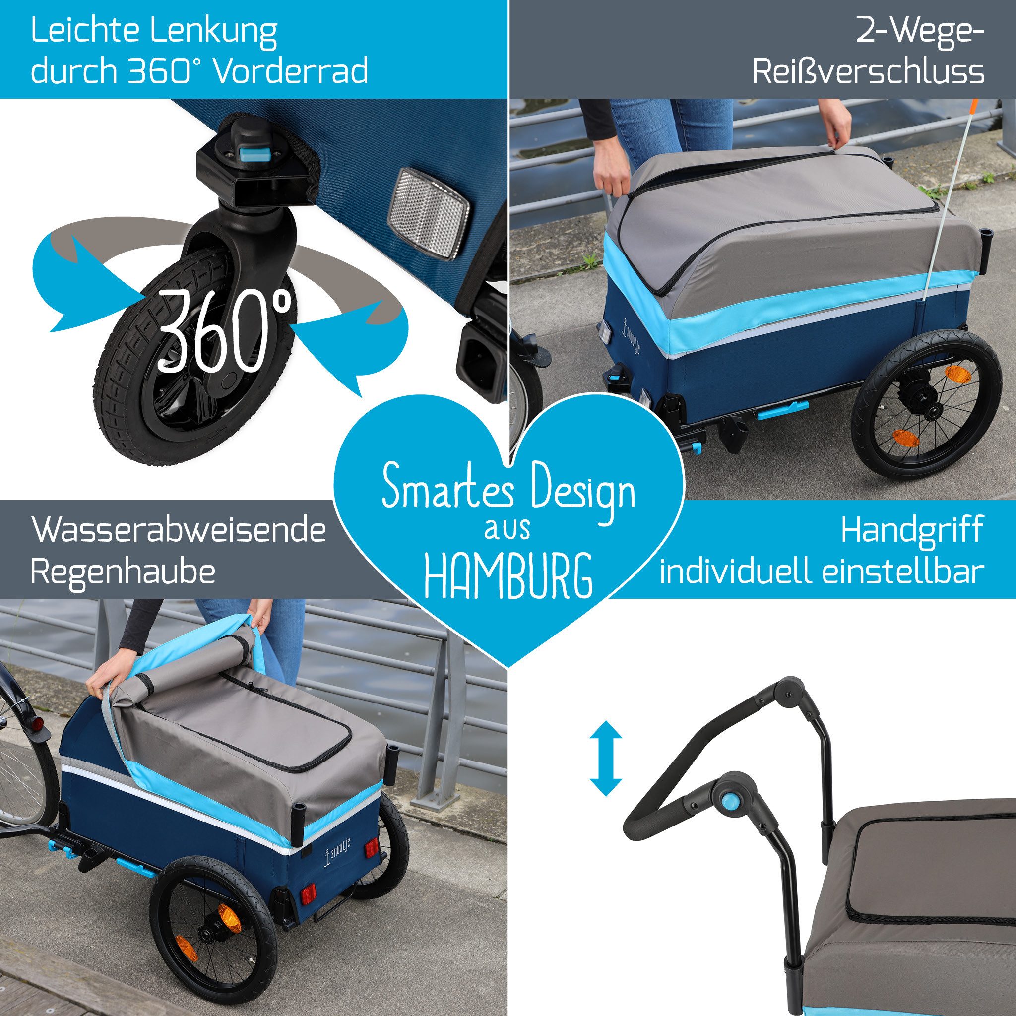 snuutje family items bicycle cargo trailer, bicycle trailer up to 40 kg, optionally with handcart accessories, folds flat, suitable for e-bikes