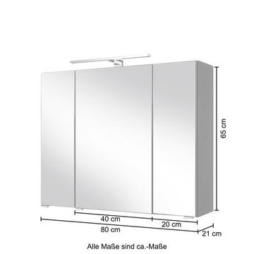 HELD MÖBEL Spiegelschrank Malibu Breite 80 cm, mit Spiegeltüren und Türendämpfern