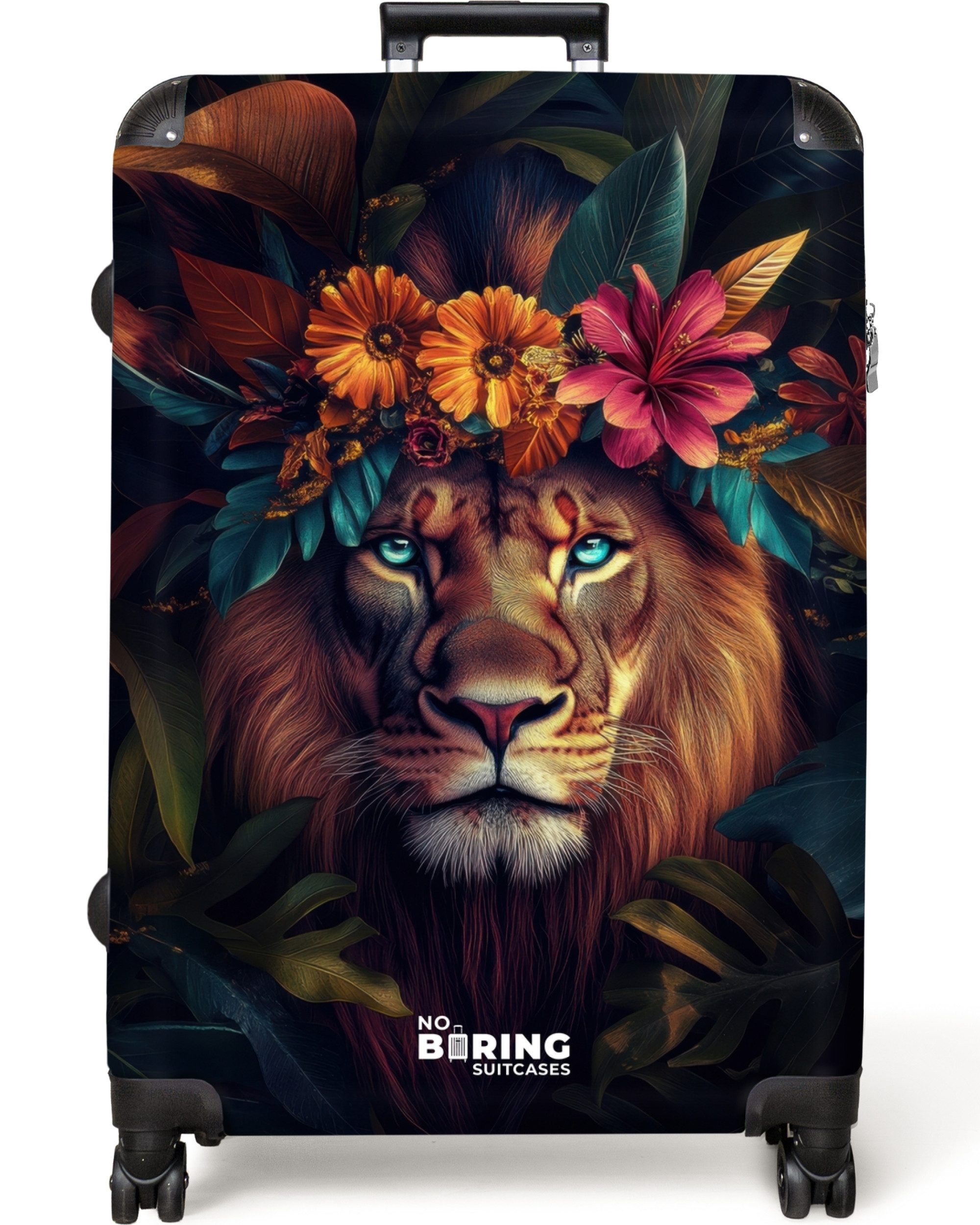 NoBoringSuitcases.com© Hartschalen-Trolley Löwe mit Blumenkrone im günstig online kaufen