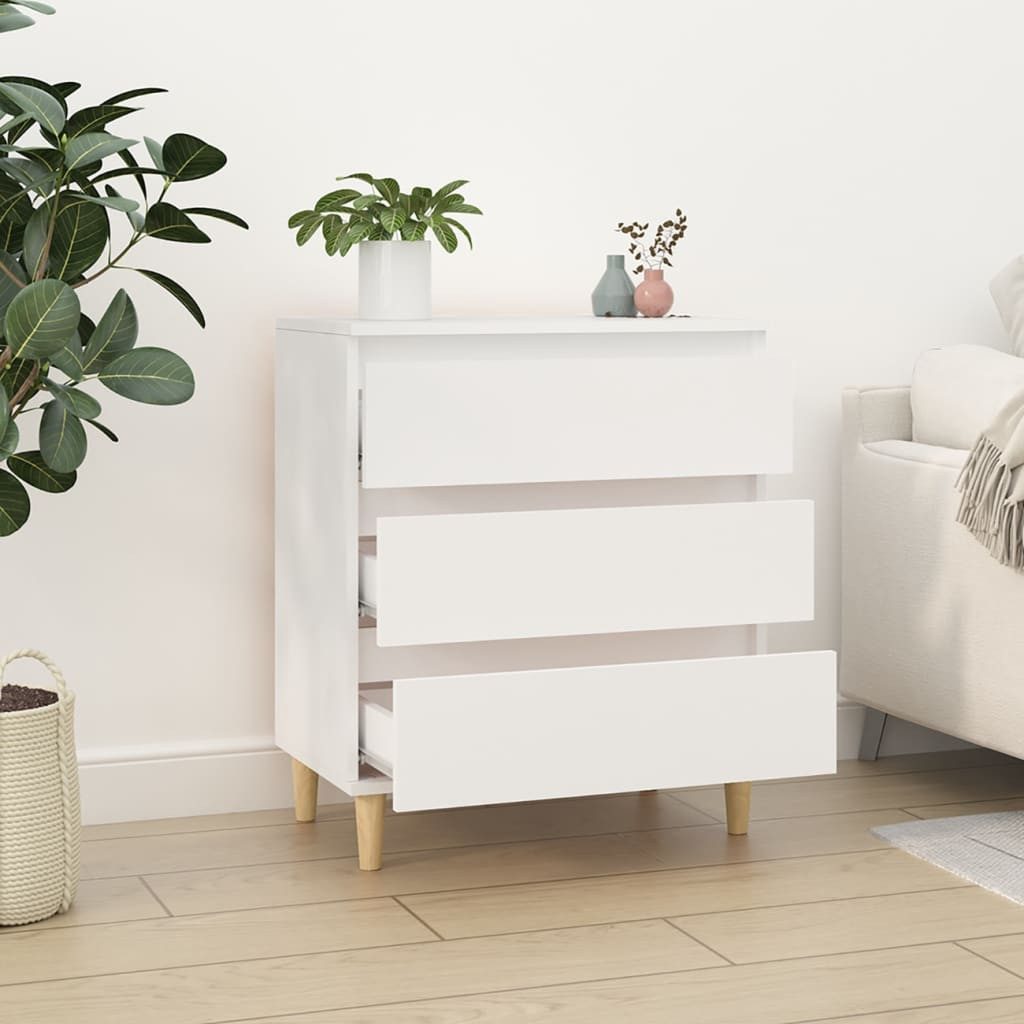 furnicato Sideboard 60 x 35 x 70 cm Weiß (1 St), Kommode mit 3 Schubladen und Massivholzbeinen für dein Wohnzimmer – Bild 3 von 5