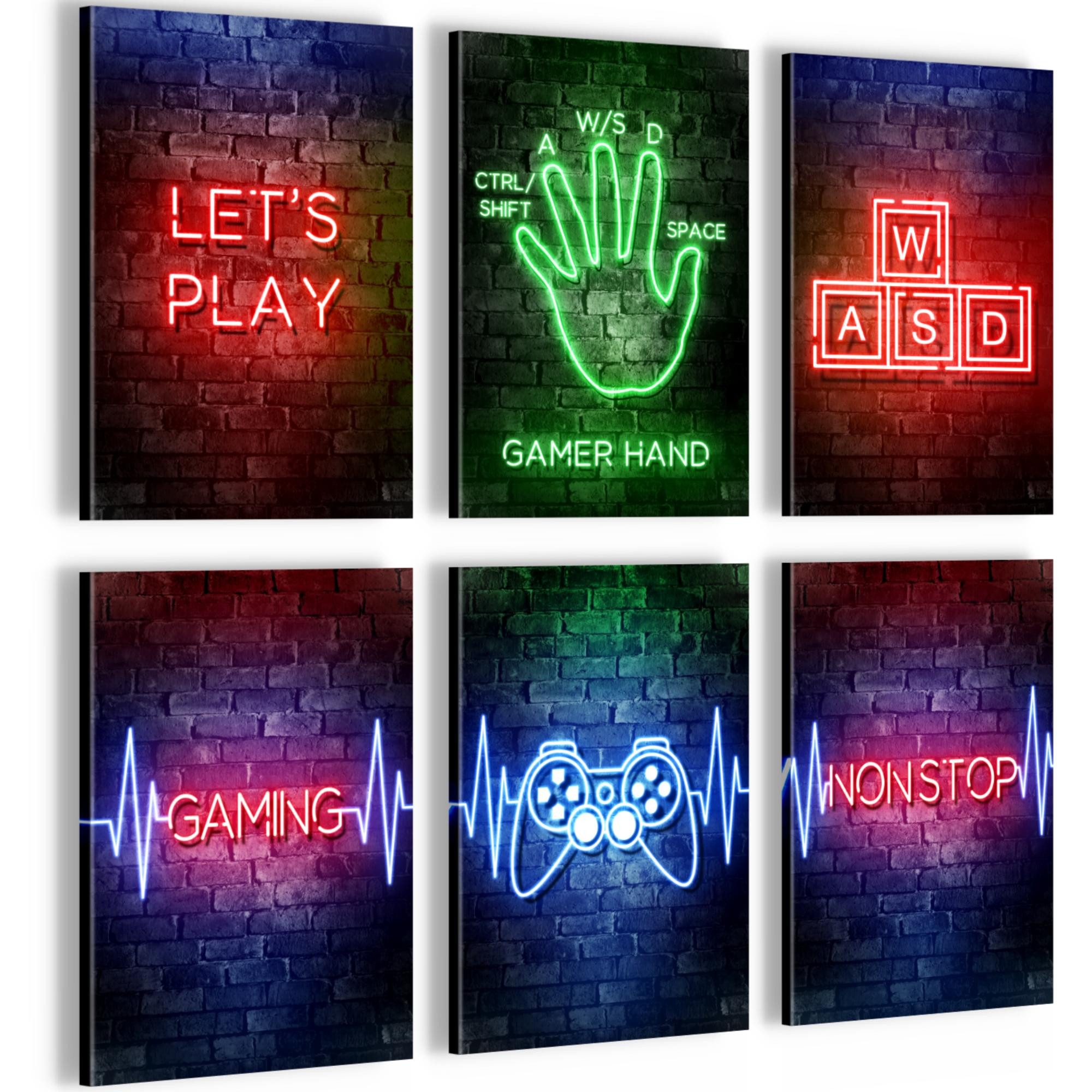 Novart Wandbild Gamer Spielkonsole Gaming 6 Bilder Set - 20x30 cm