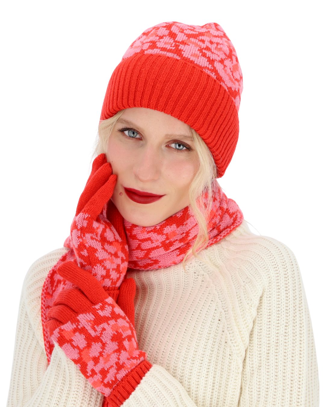 halsüberkopf Accessoires Strickhandschuhe Leo mit Animalmuster