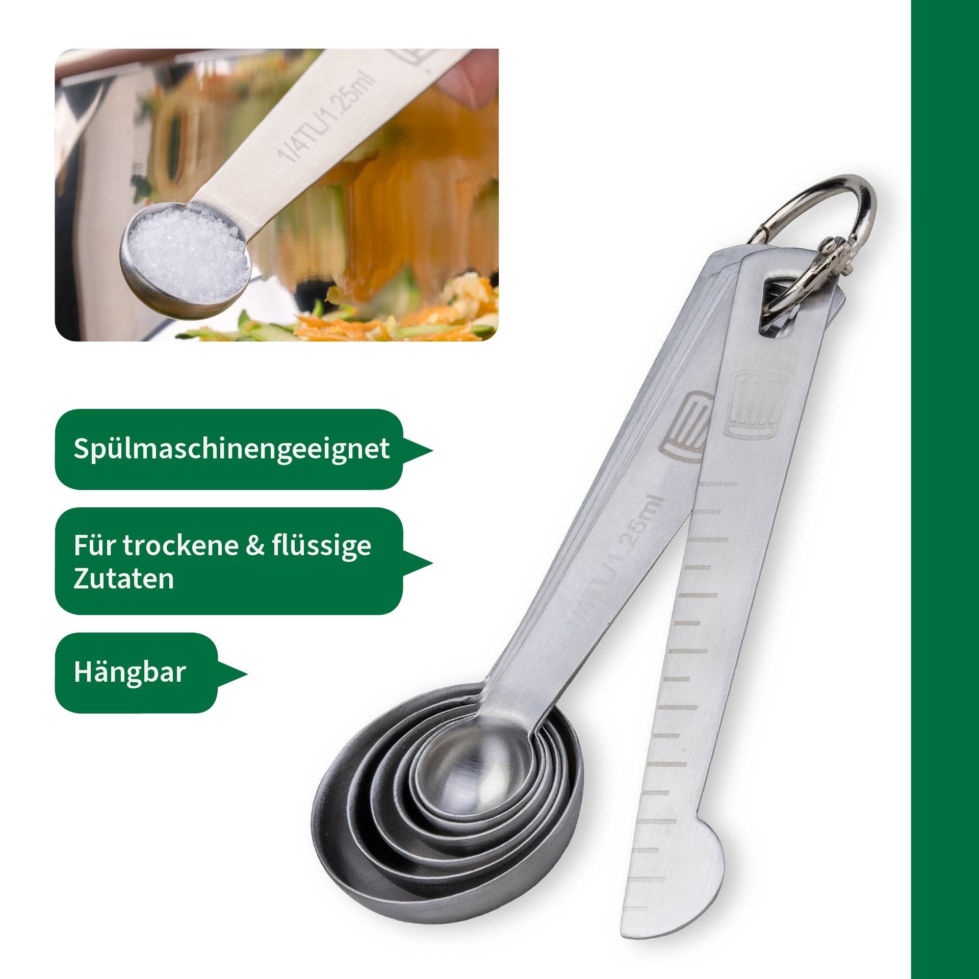 Chefkoch trifft Fackelmann Messlöffel Messlöffelset, Dosierlöffel, Maßlöffel, Edelstahllöffel