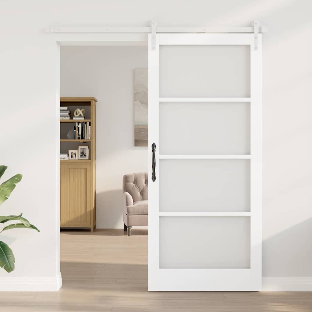 vidaXL Haustür Schiebetür ORKDAL Weiß 93 x 211 cm Massivholz Kiefer und Glas (1-St)