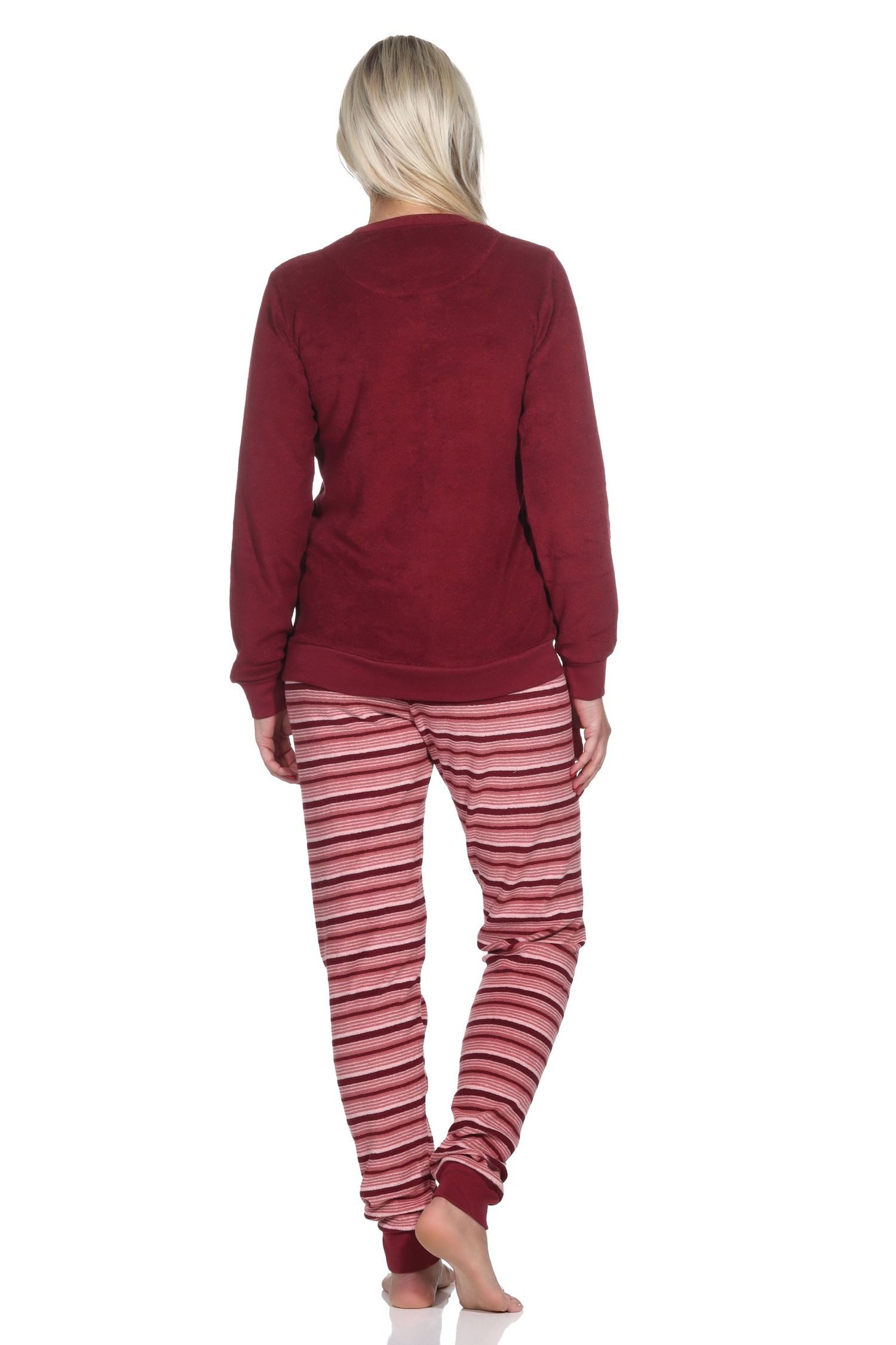 Normann Pyjama Wunderschöner Damen Frottee Schlafanzug mit Bündchen und Herz-Motiv