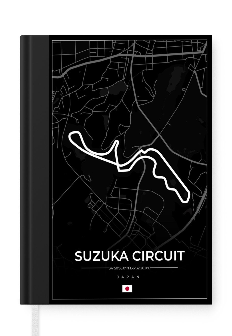 MuchoWow Notizbuch F1 - Rennsport Circuit Schwarz, Merkzettel, Haushaltsbuch Rennstrecke Seiten, Japan - A5, Notizheft, Journal, 98 Tagebuch, - Suzuka - 