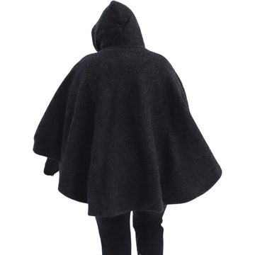 KUNST UND MAGIE Strickcape Strick Poncho+Kapuze Umhang Cape Strickjacke Wolle Jacke Winter Mantel