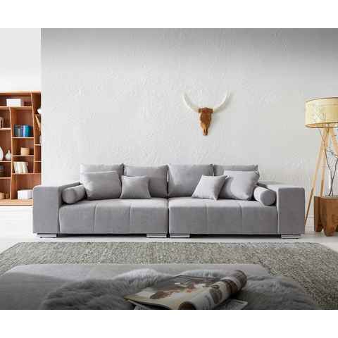 DELIFE Big-Sofa Marbeya, Grau 285x115 cm mit 10 Kissen Big-Sofa