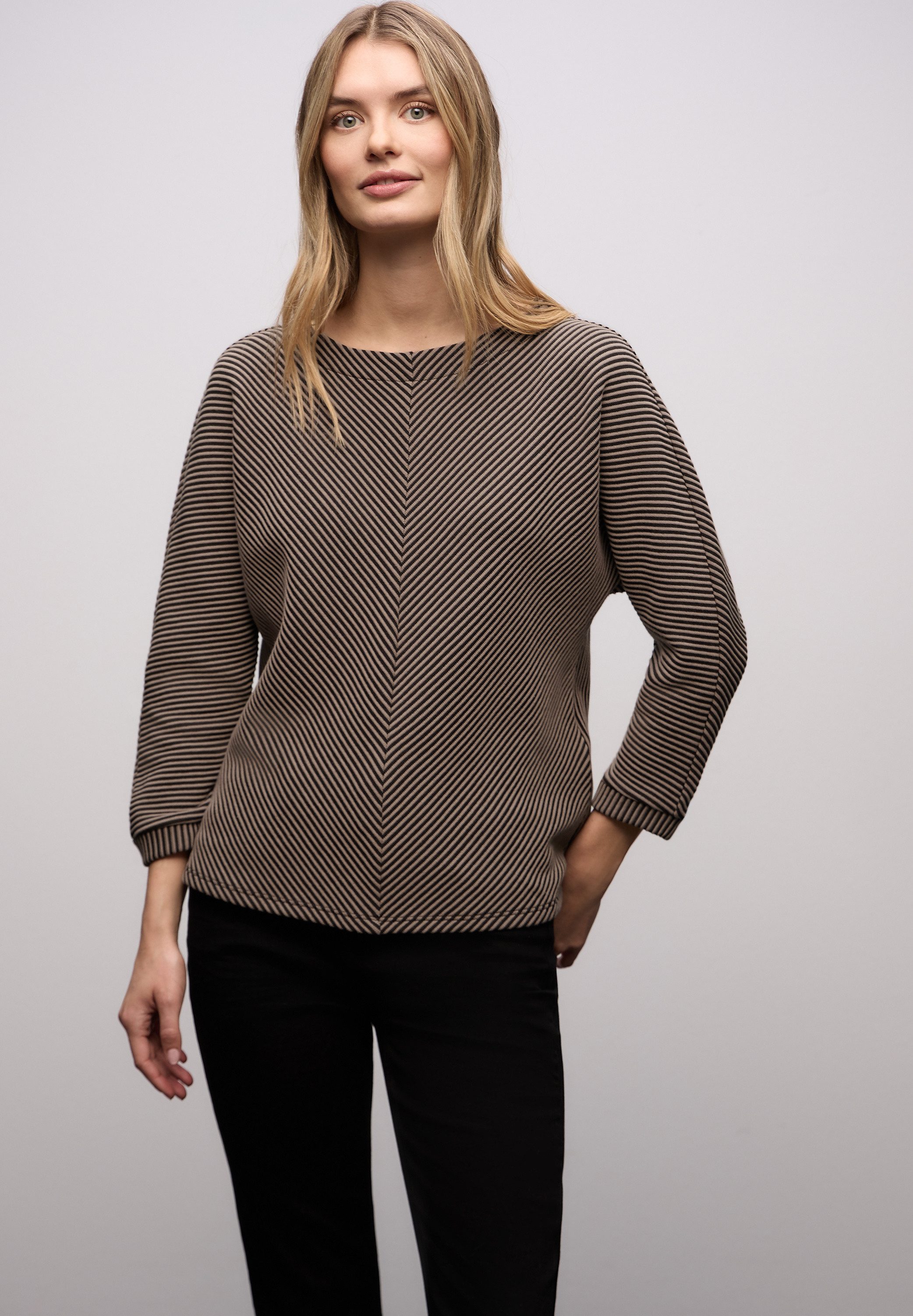 STREET ONE Strickpullover 3/4-Arm mit Two-Tone-Effekt und feinem Strukturmu günstig online kaufen