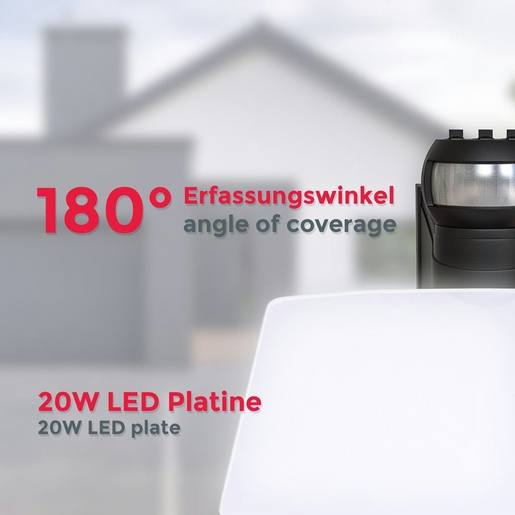 Außenleuchte Wandleuchte 20W Schwarz - LED 4000K integriert, LED Wandlampe 2300lm Flutlichtstrahler fest IP44 B.K.Licht BKL1291, Fluter Bewegungsmelder