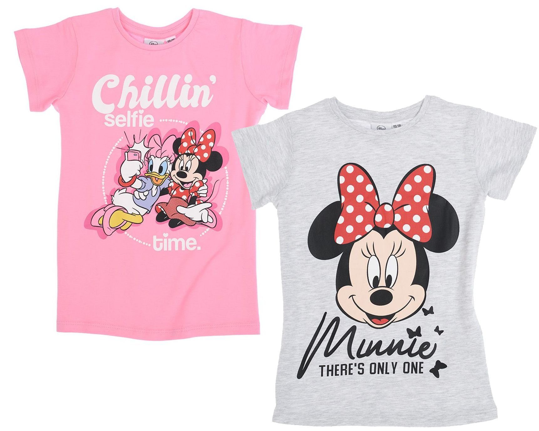 Disney Minnie Mouse Print-Shirt 2x MINNIE MOUSE T-Shirt Mädchen Doppelpack grau + rosa Mädchenshirt Kinder Größen 92 104 116 128 für 2 3 4 5 6 7 8 9 10 Jahre
