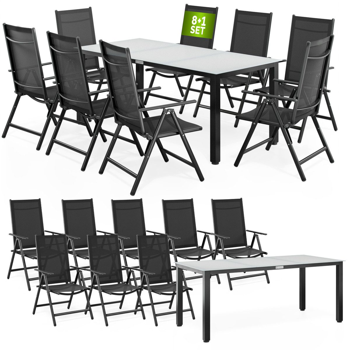 Casaria Garten-Essgruppe Bern, (9-tlg), Aluminium 5mm Sicherheitsglas Stühle Klappbar Verstellbar Wetterfest