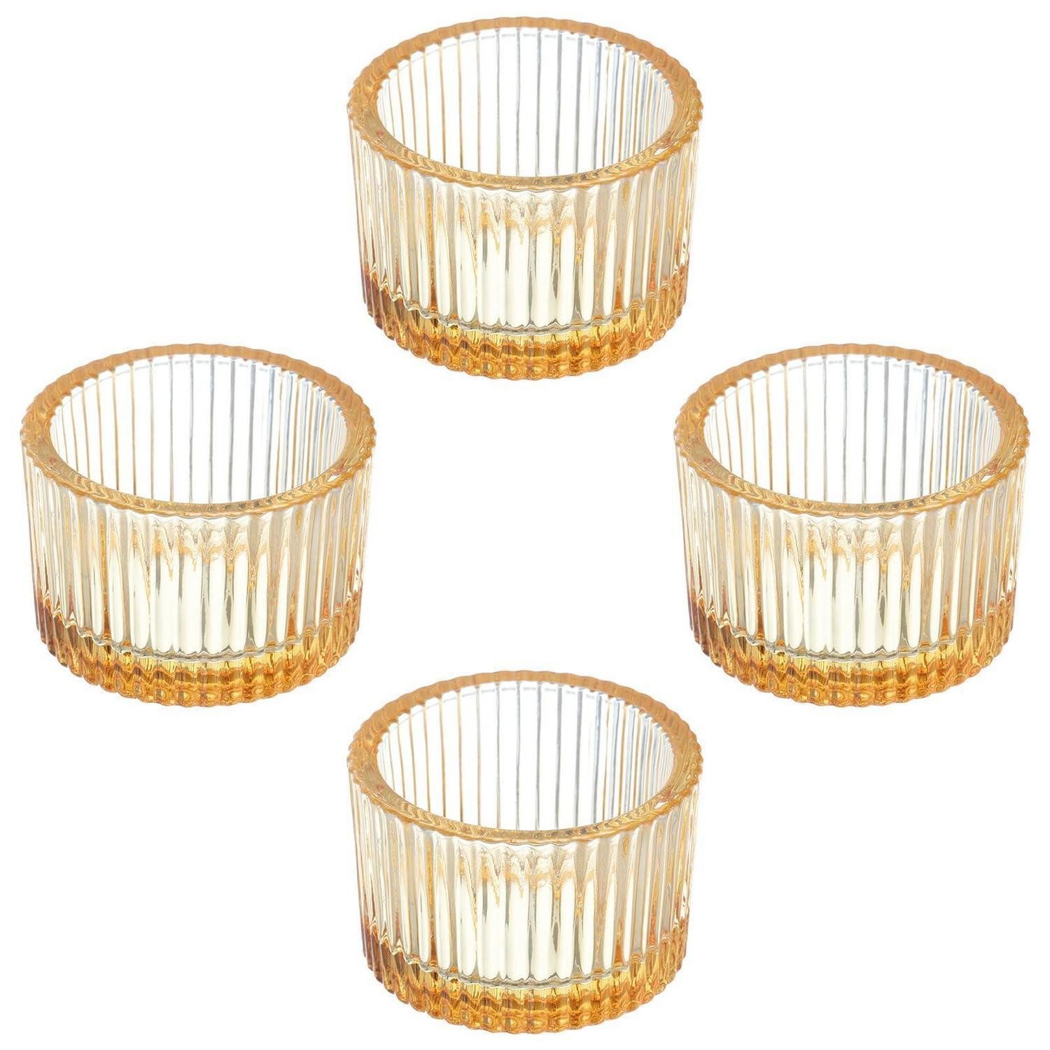 LuxusKollektion Teelichthalter Teelichthalter Glas Goldfarben 4er Set (4 St)