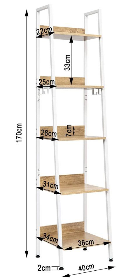 Woltu Standregal, 1-tlg., mit 5 Ebenen, mit 4 Haken, im Industriestil, aus MDF
