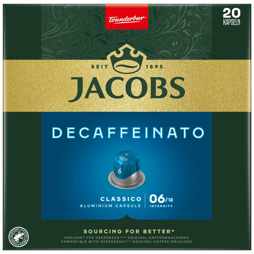 JACOBS Kaffee Decaffeinato 6 Lungo, 20 Kapseln, Kompatibel mit dem Nespresso-Kapselsystem*