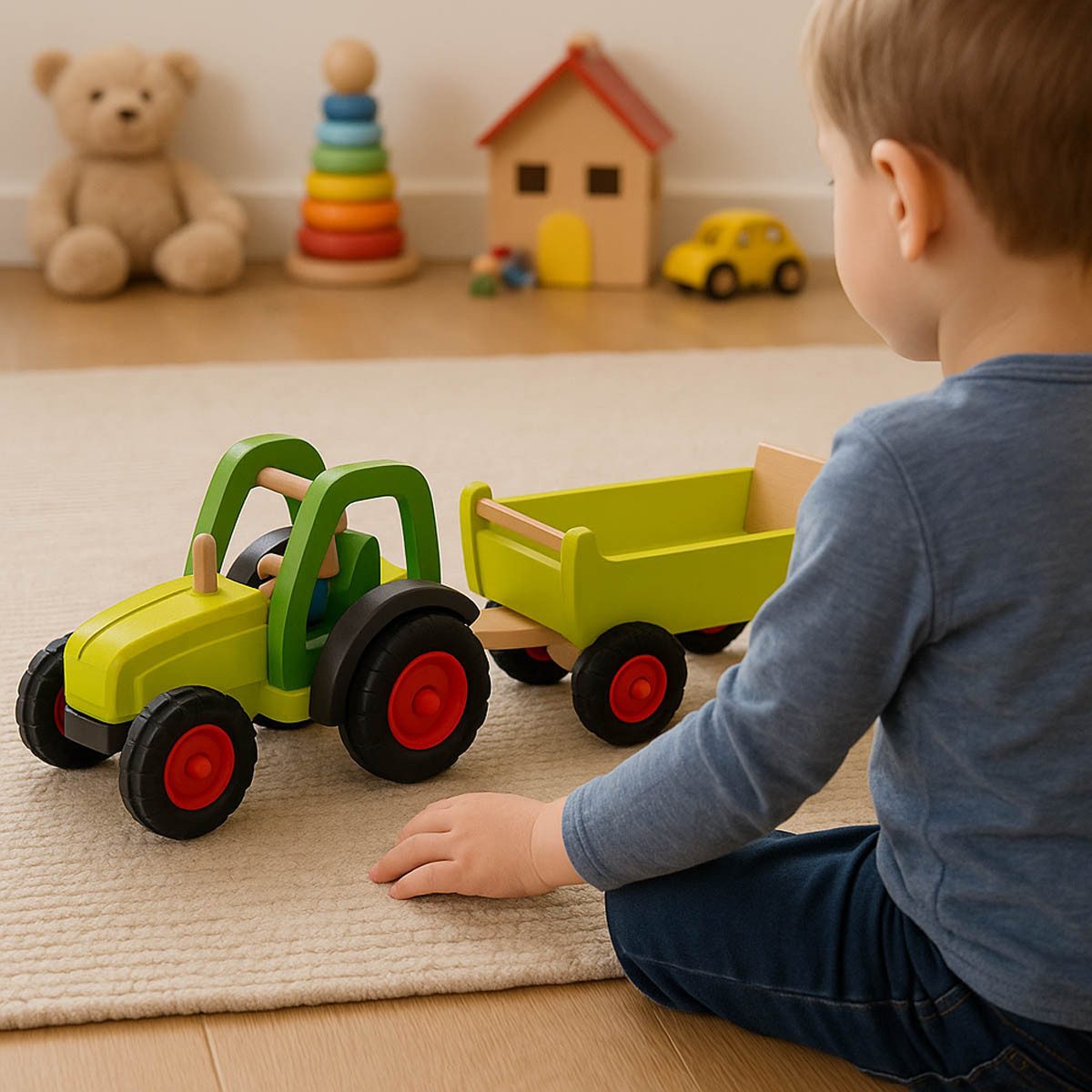 goki Spielzeug-Traktor Traktor mit Kuh Anhänger, (packung, 1-tlg., set), extrem robust verarbeitet, Er ist zudem lenkbar